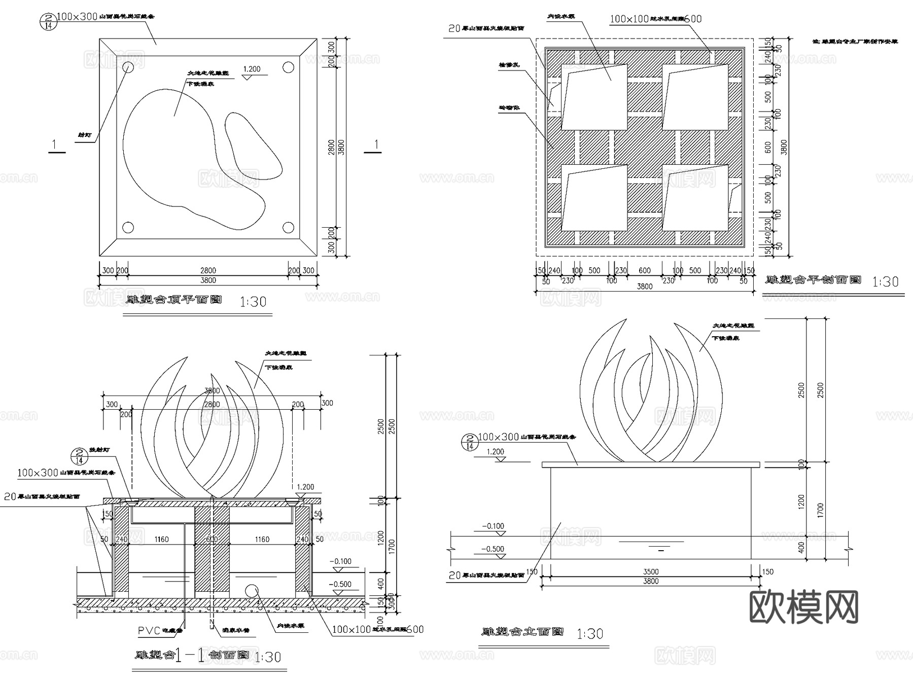 园林景观石材造型雕塑构造标志CAD施工图集 67套cad施工图