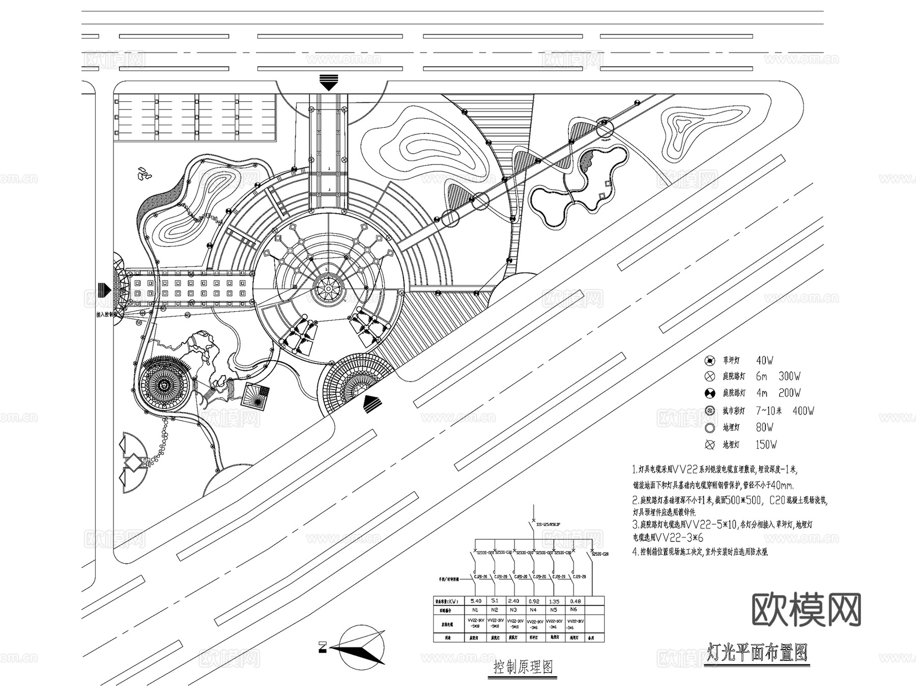 园林景观照明系统灯具布置CAD施工图集 18套cad施工图