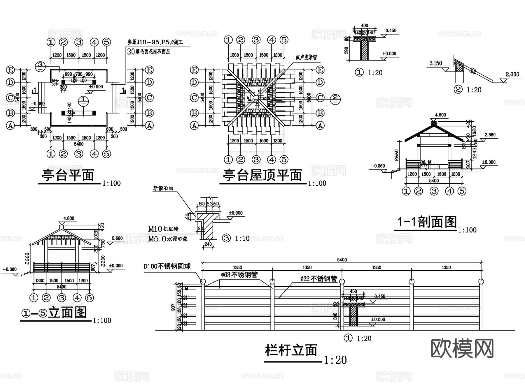 园林景观休闲亭子CAD施工图集 18套cad施工图