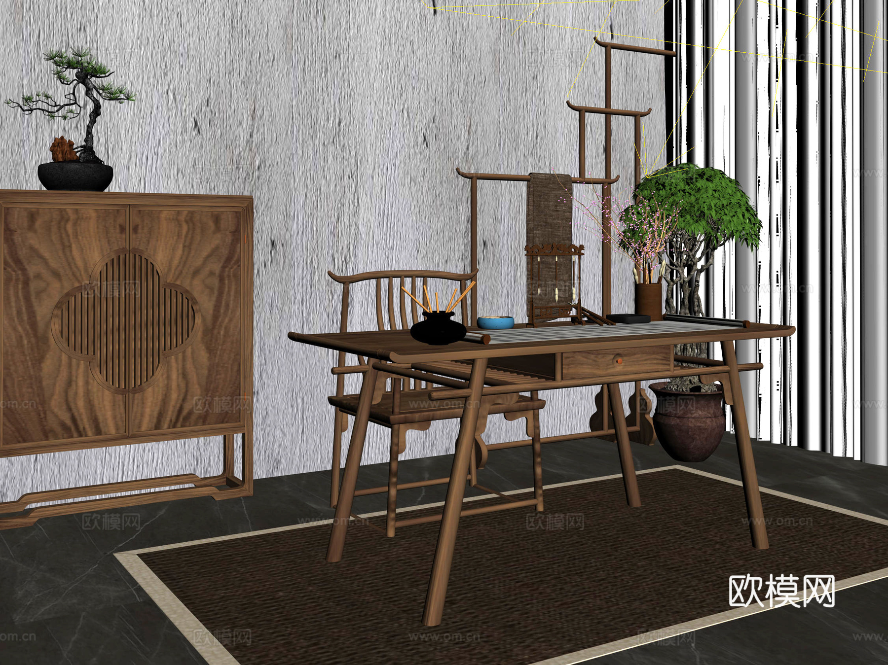 茶桌椅3d模型下载（渲染图2）