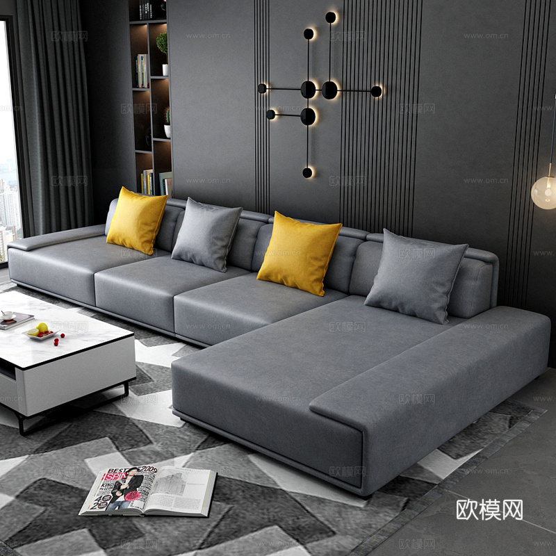 意式简约休闲沙发 客厅沙发3d模型下载（渲染图1）