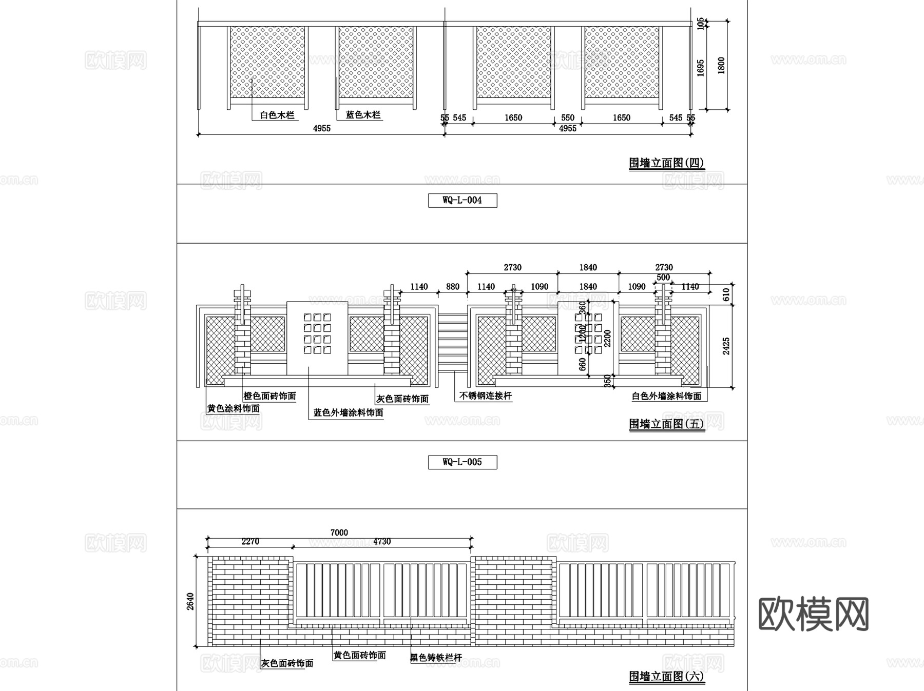 园林景观特色围墙大样CAD施工图集 8套cad施工图