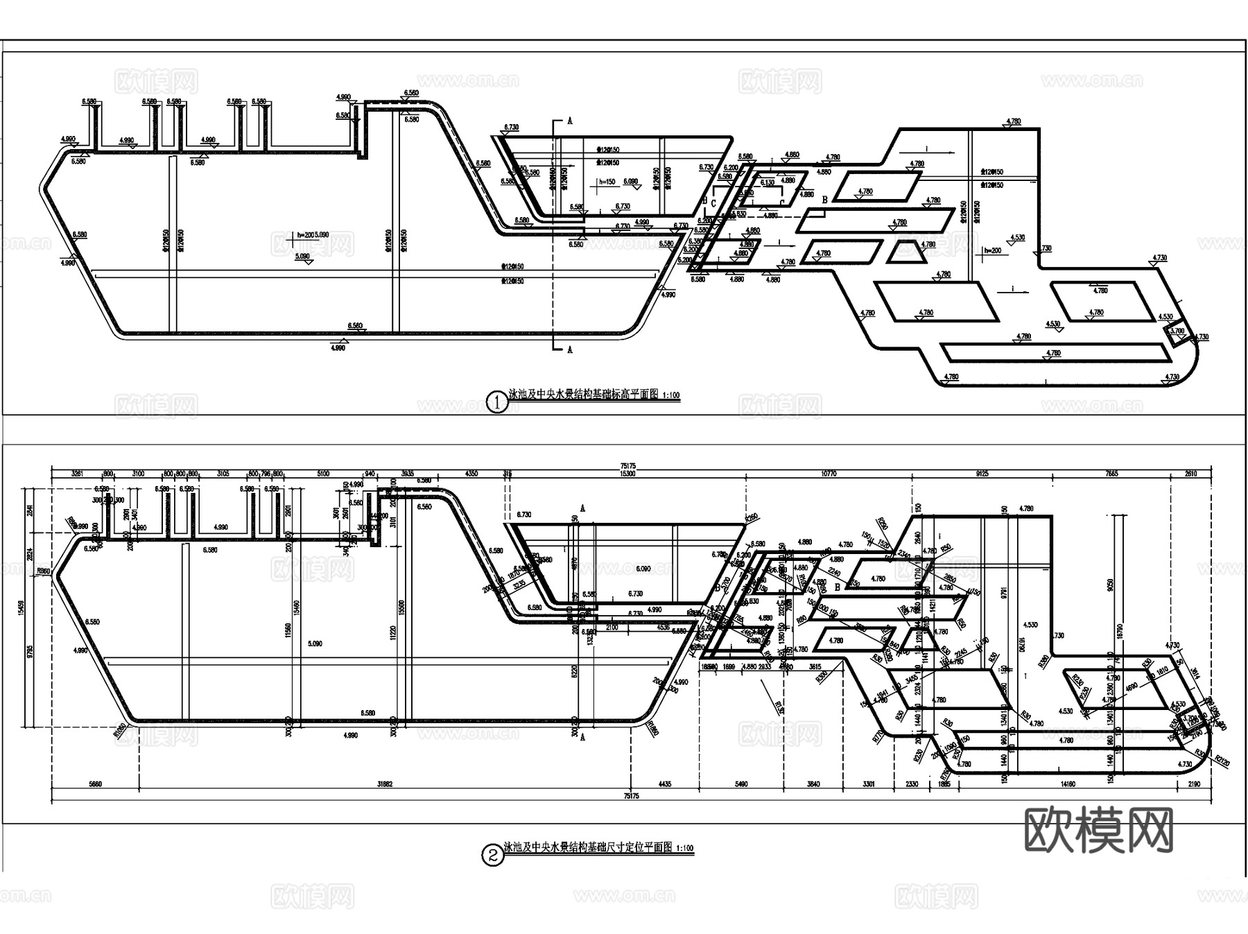 游泳池水池水景景观大样CAD施工图详集 6套cad施工图