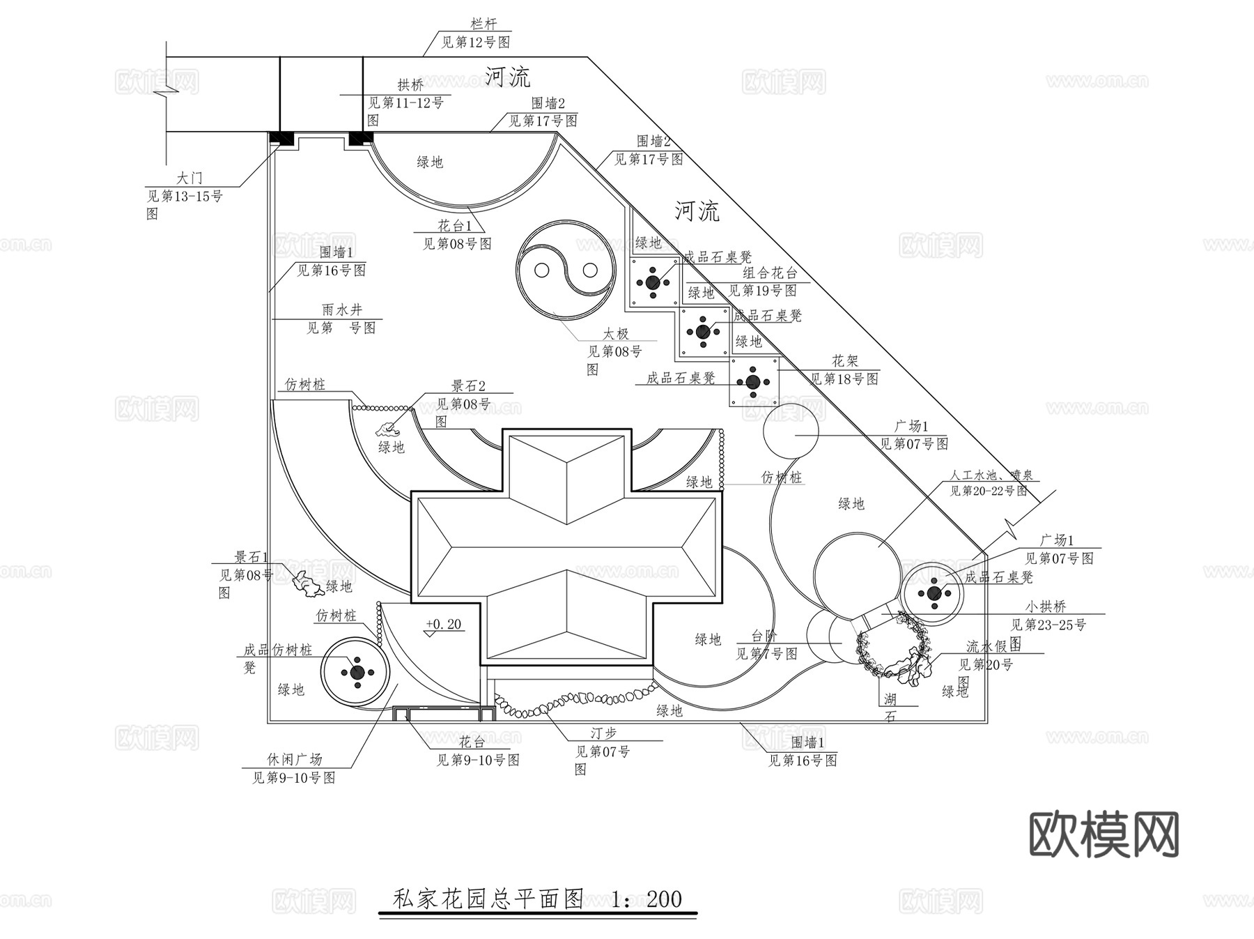 别墅庭院私家花园景观绿化设计CAD施工图集 50套cad施工图