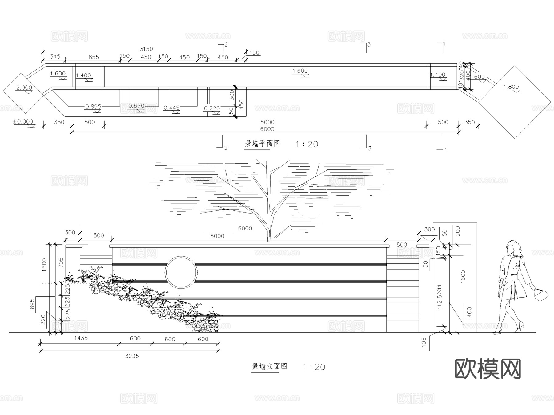 园林景观特色造型景墙CAD施工图集 9套cad施工图