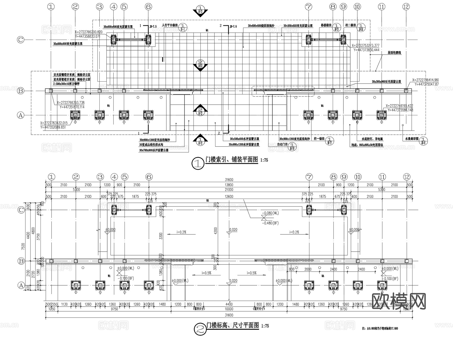 新中式居住区主入口大门景观CAD施工图+SU模型cad施工图