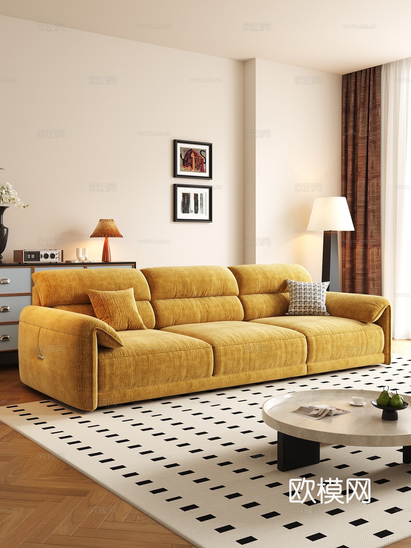 现代雪尼尔沙发3d模型下载
