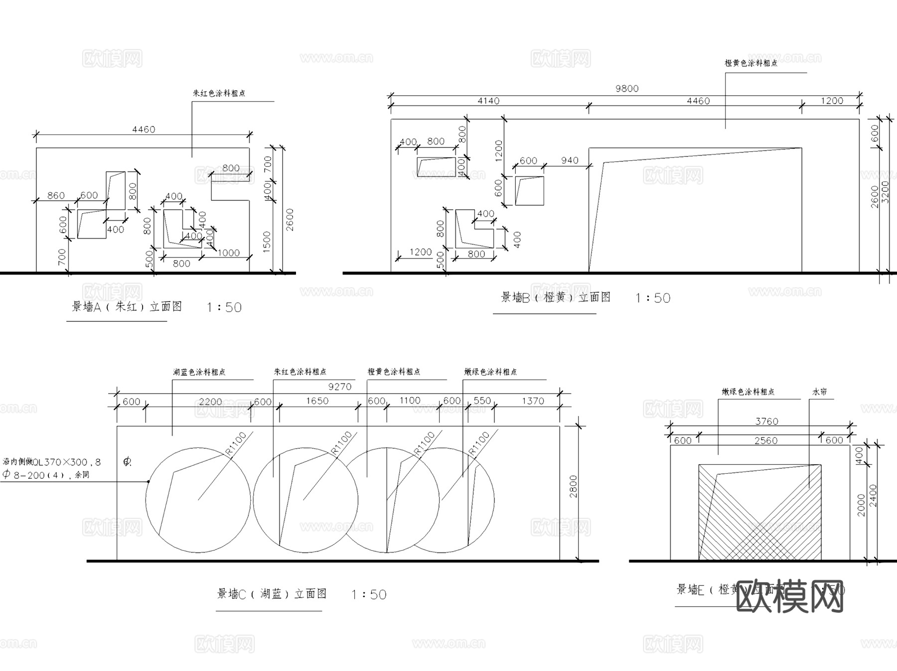 园林景观特色造型景墙CAD施工图集 9套cad施工图