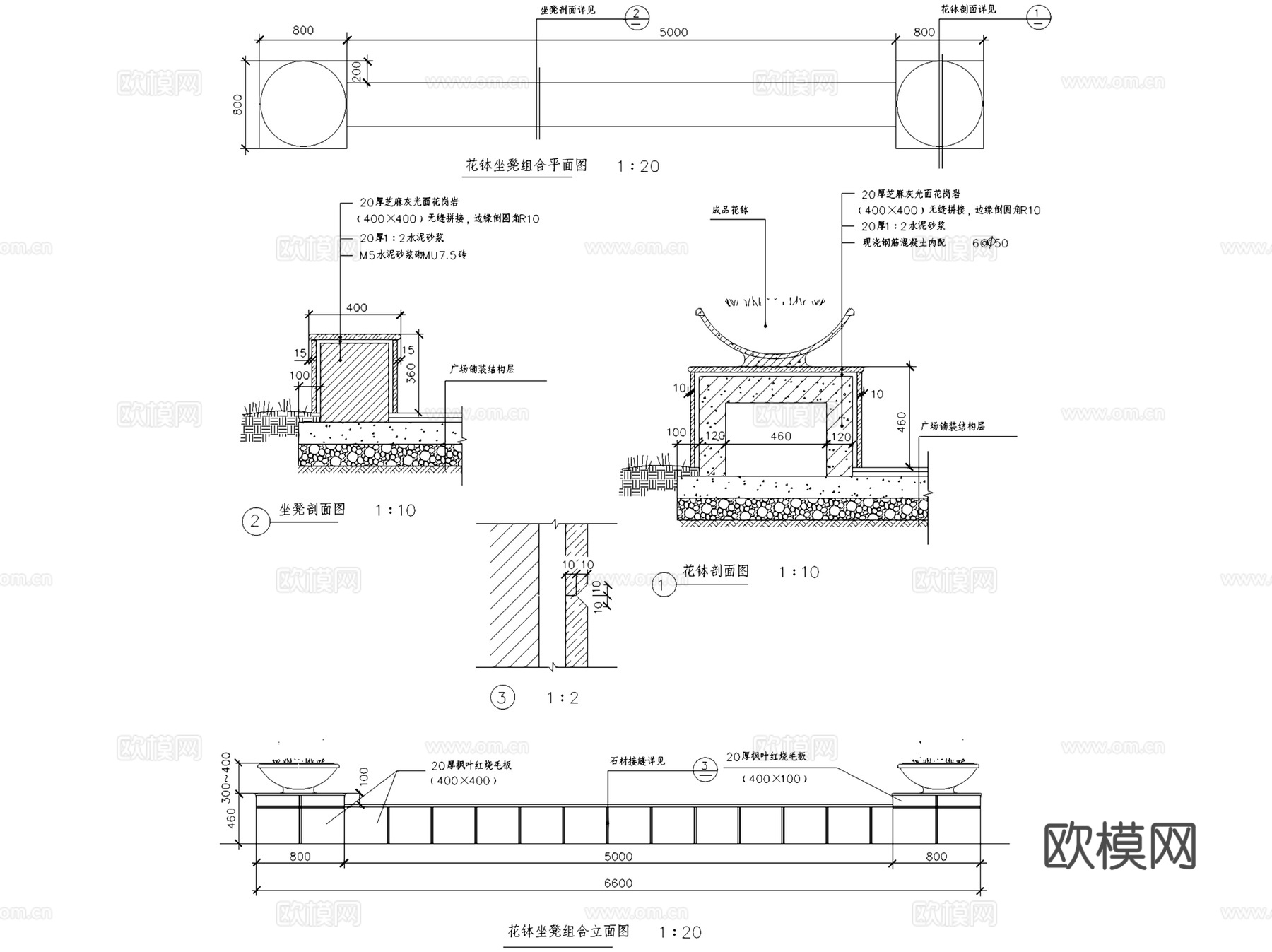 园林景观花钵花盆节点大样CAD施工详图集 23套cad施工图cad施工图
