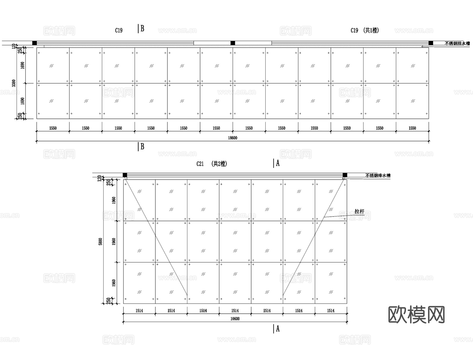 雨棚遮阳棚幕墙建筑节点大样CAD施工图集 35套cad施工图