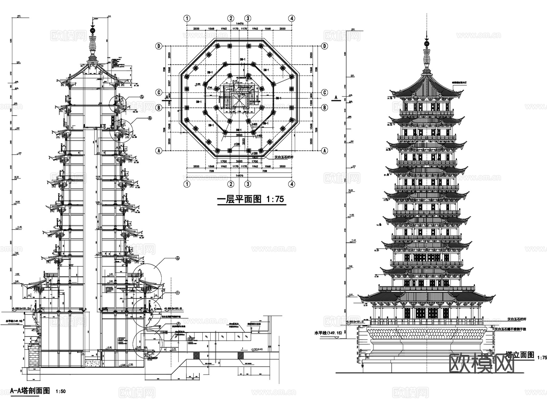 中式古建筑宗教佛寺民居CAD施工图集 35套cad施工图