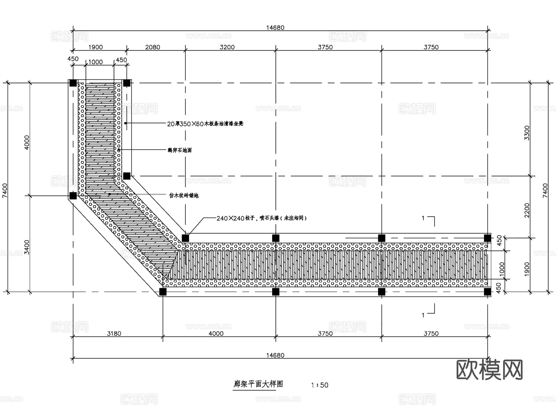 园林景观长廊爬山廊CAD施工图集 4套cad施工图