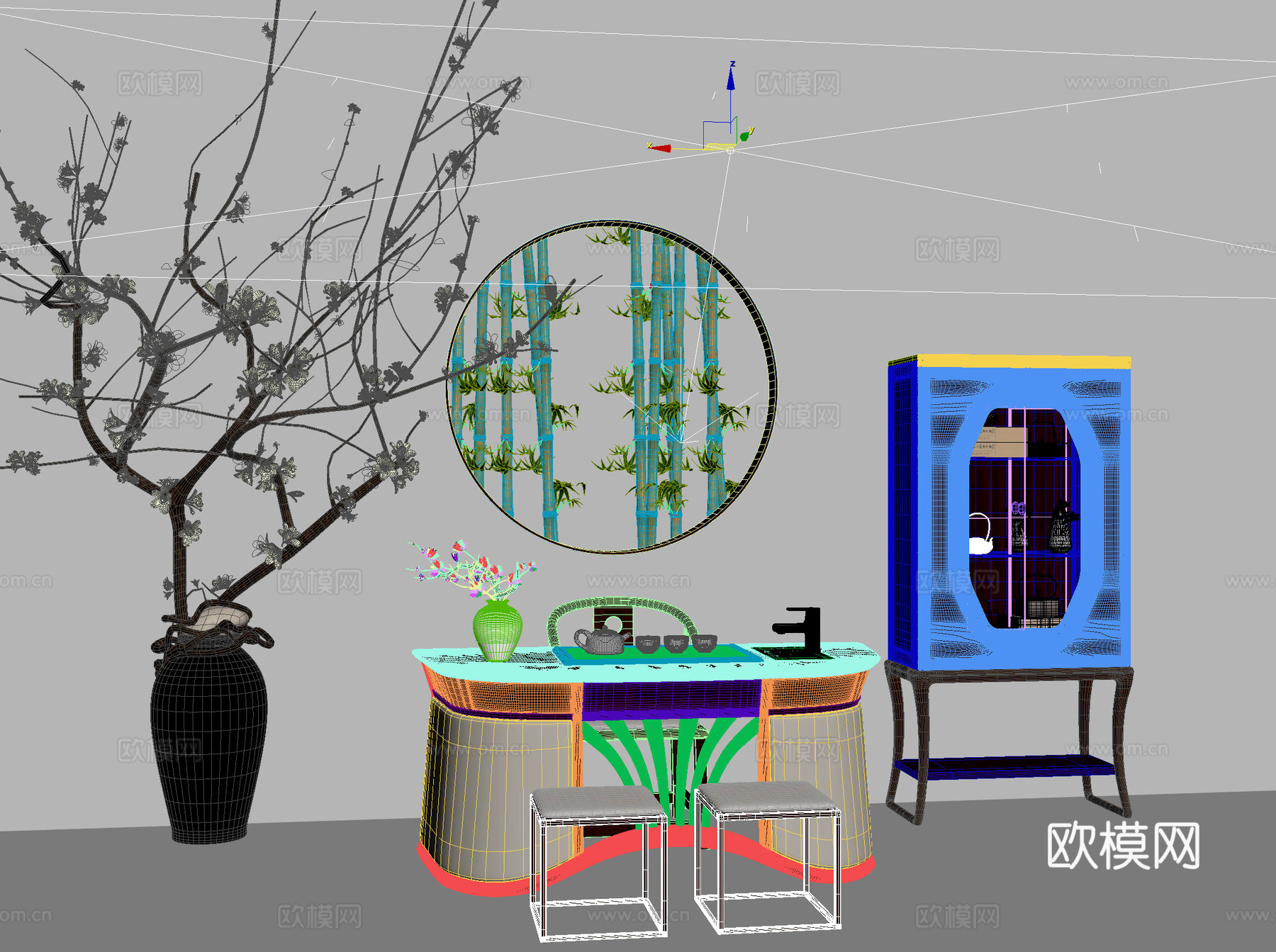 茶桌椅3d模型下载（渲染图2）