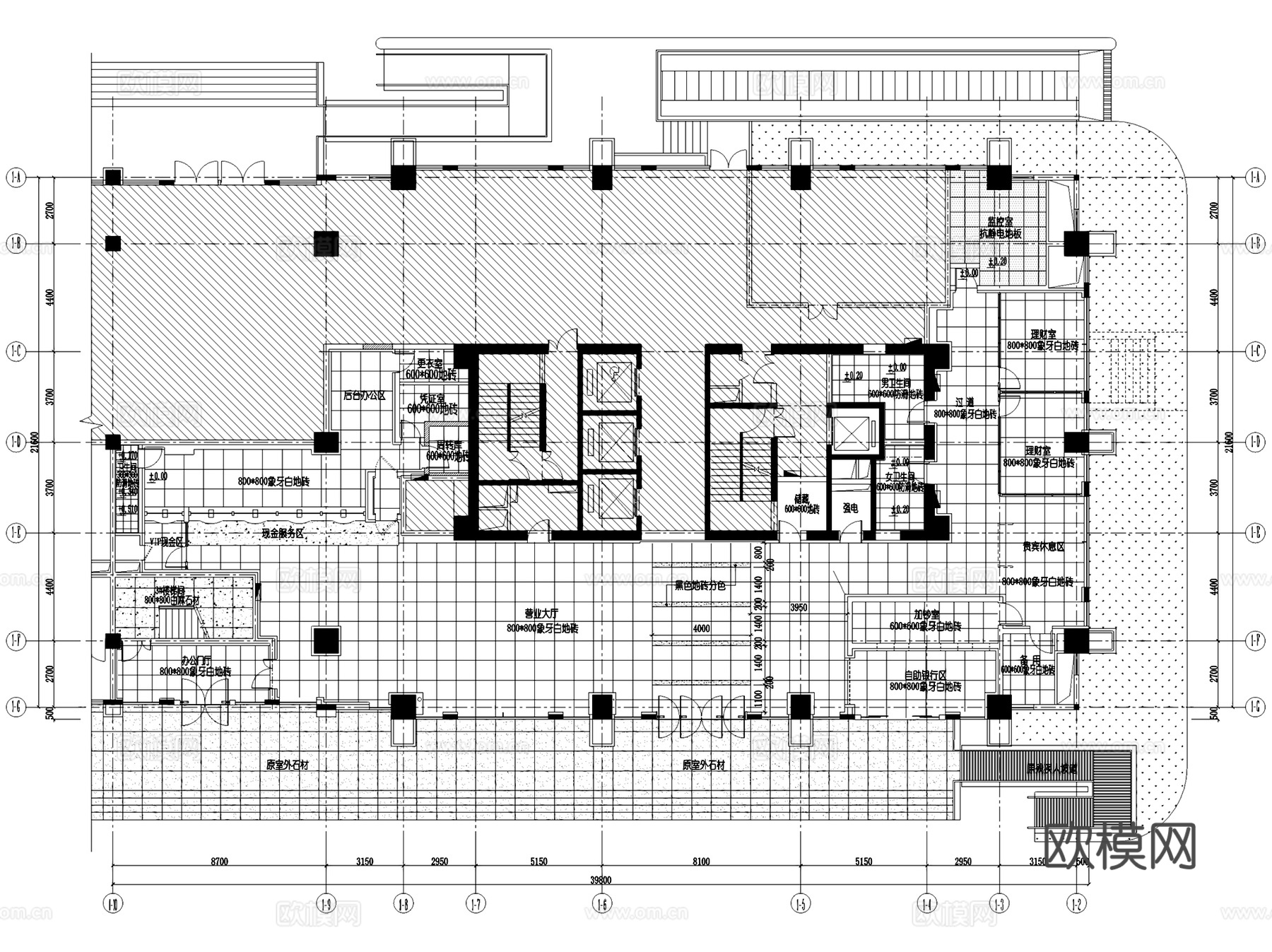 兴业银行祁门路支行室内装饰CAD施工图全套cad施工图