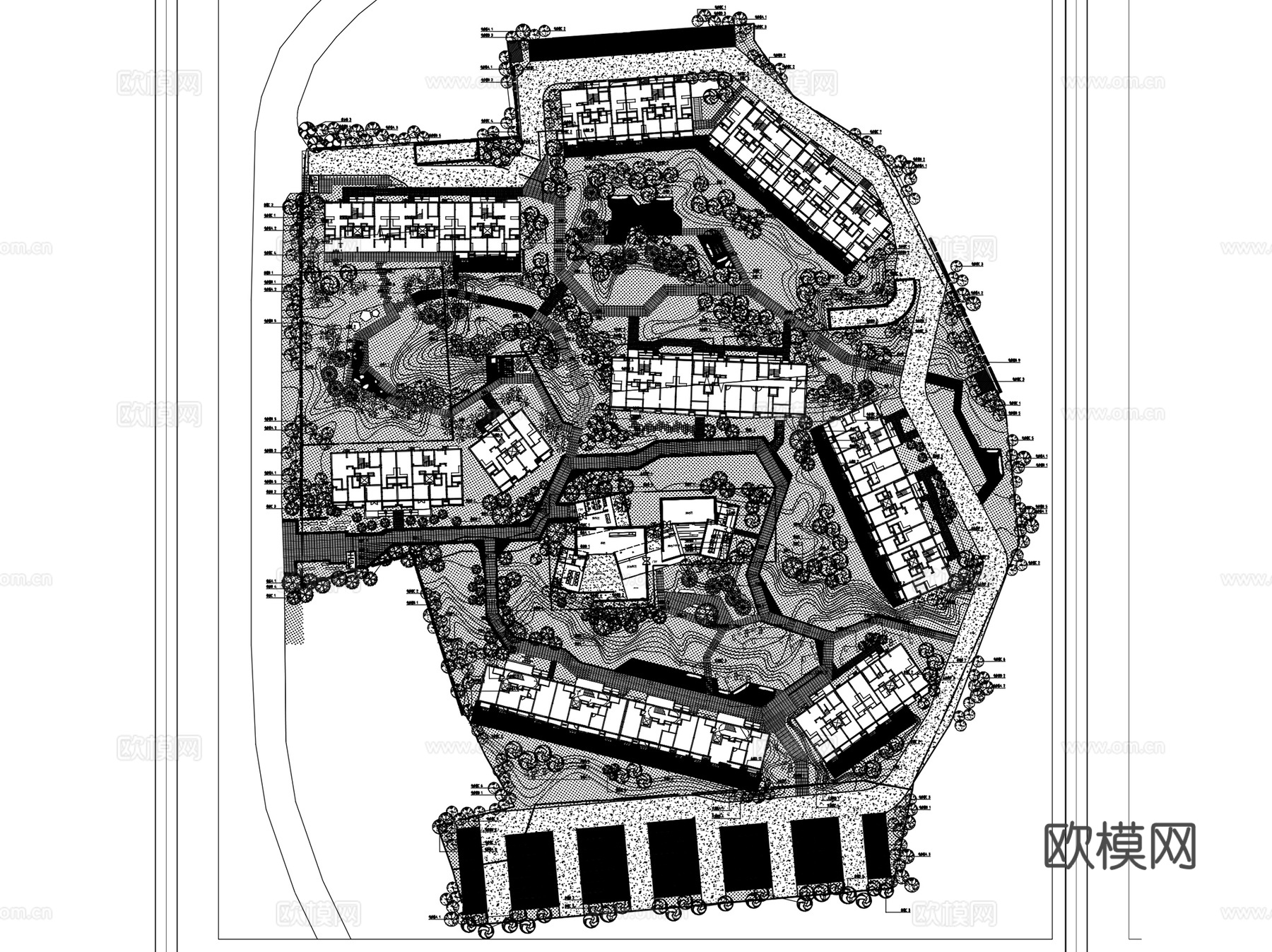 园林景观绿化种植布置平面图CAD施工图集 7套cad施工图
