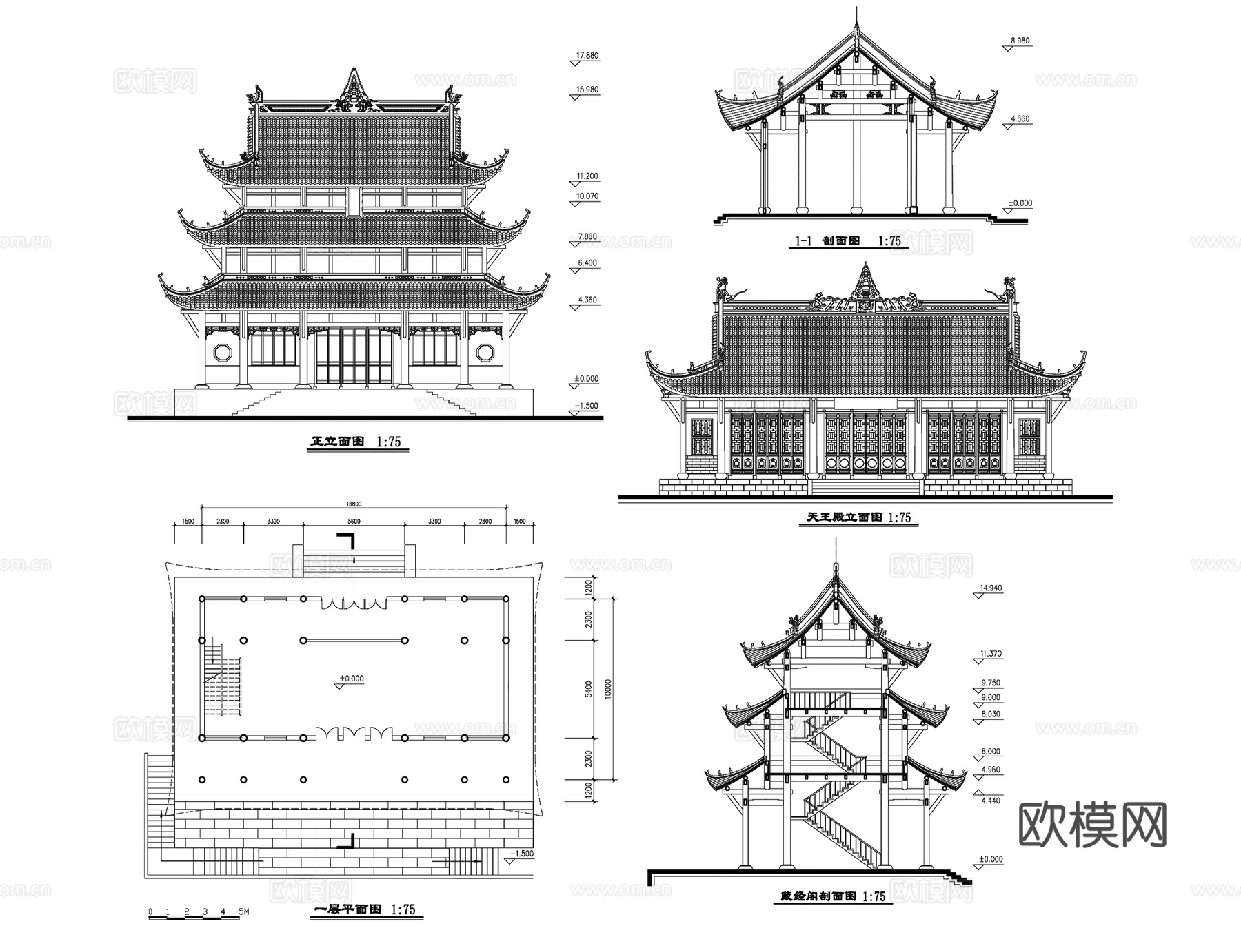 中式古建筑宗教佛寺民居CAD施工图集 35套cad施工图