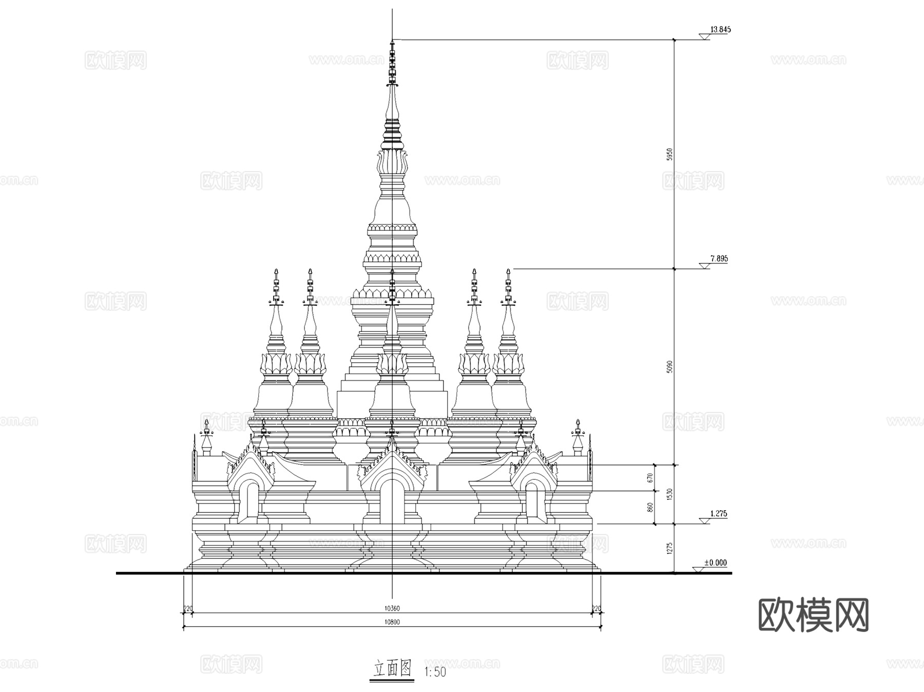 园林景观古建塔佛塔塔楼建筑CAD施工图集 12套cad施工图