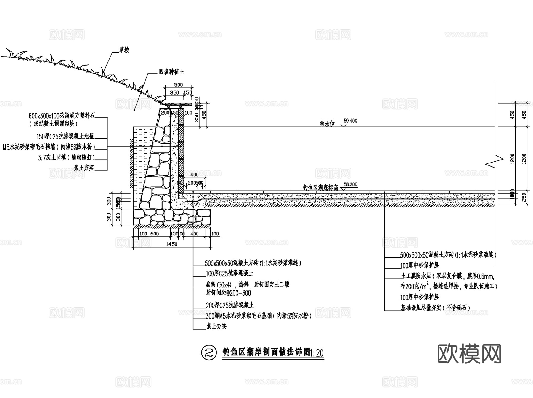 园林景观生态驳岸剖面大样CAD施工图详图集cad施工图