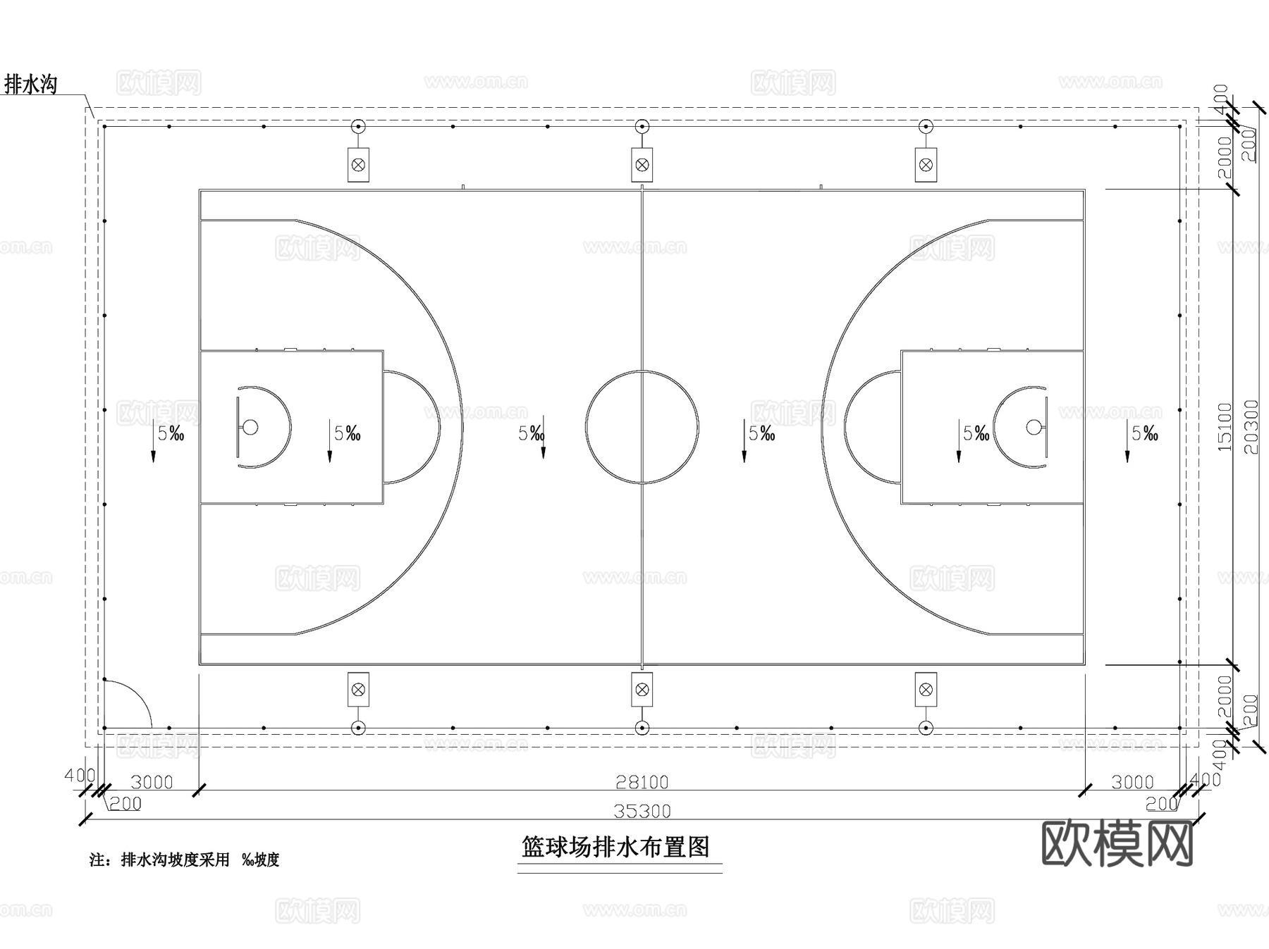 学校标准篮球场构造节点详图及照明全套CAD施工图集cad施工图