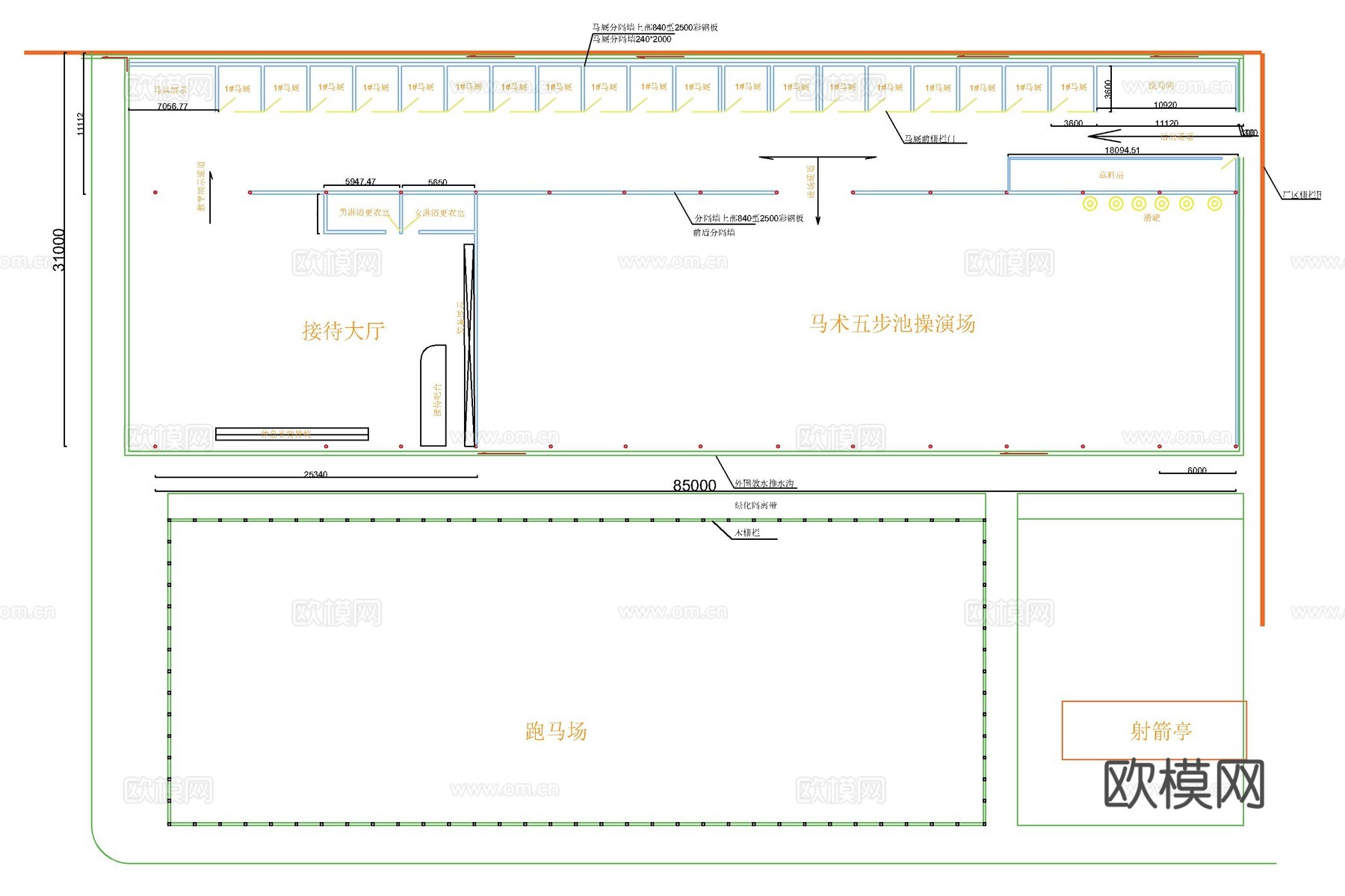 马厩 马场 马匹养殖场 马圈 马匹训练场cad施工图
