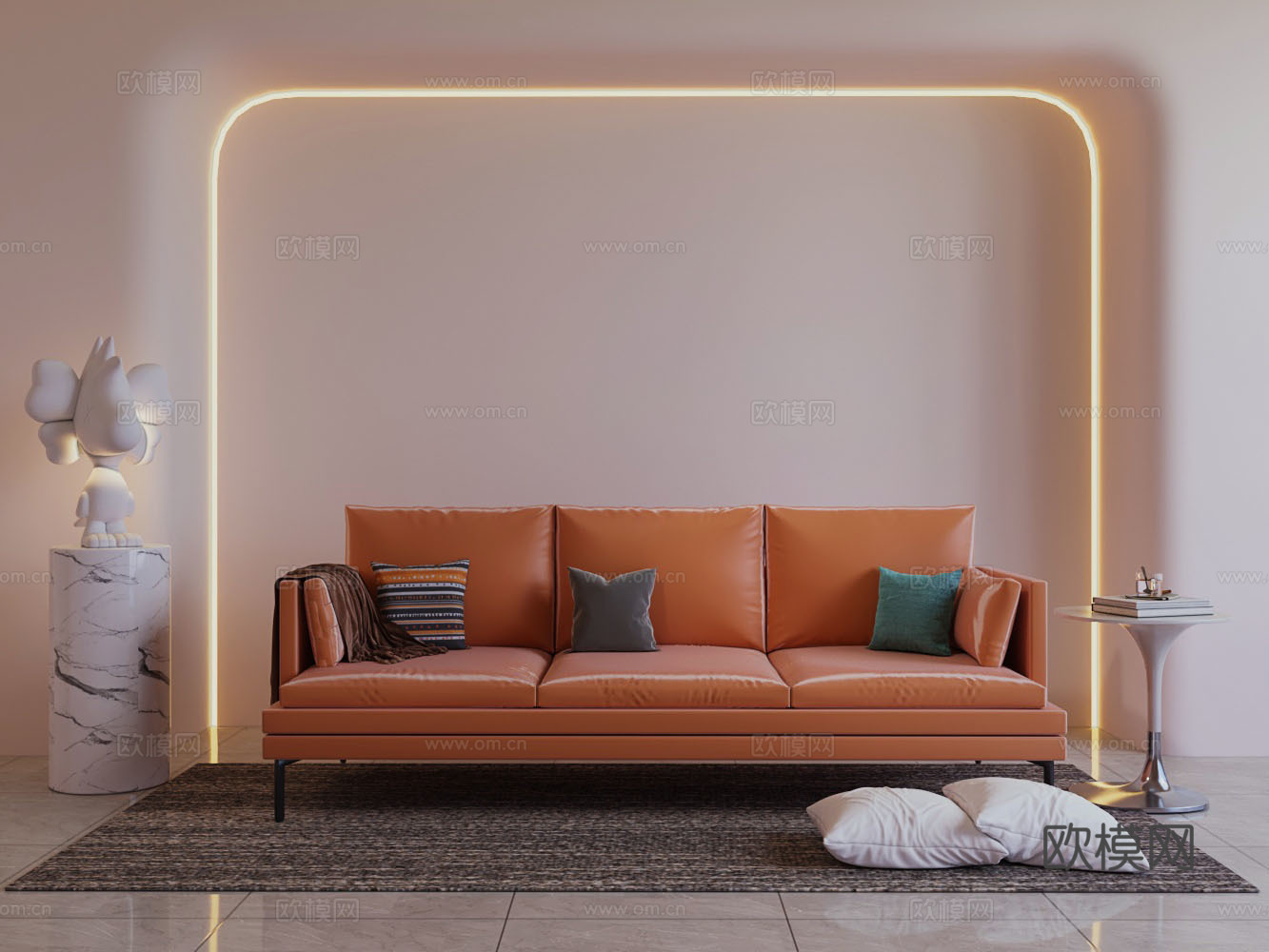 现代涤纶布高脚三人位多人沙发3d模型下载