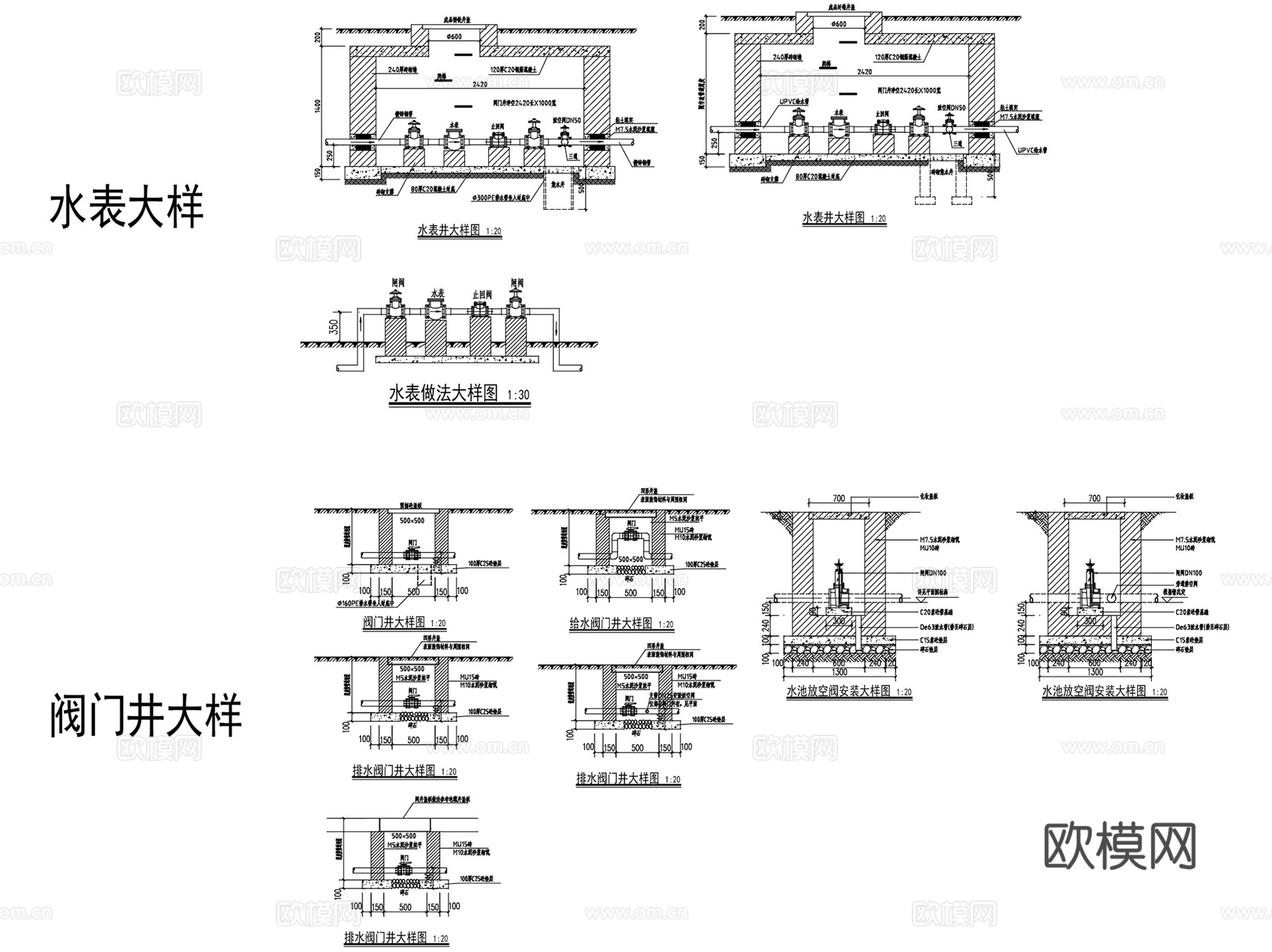 园林景观给排水大样做法CAD施工详图集cad施工图