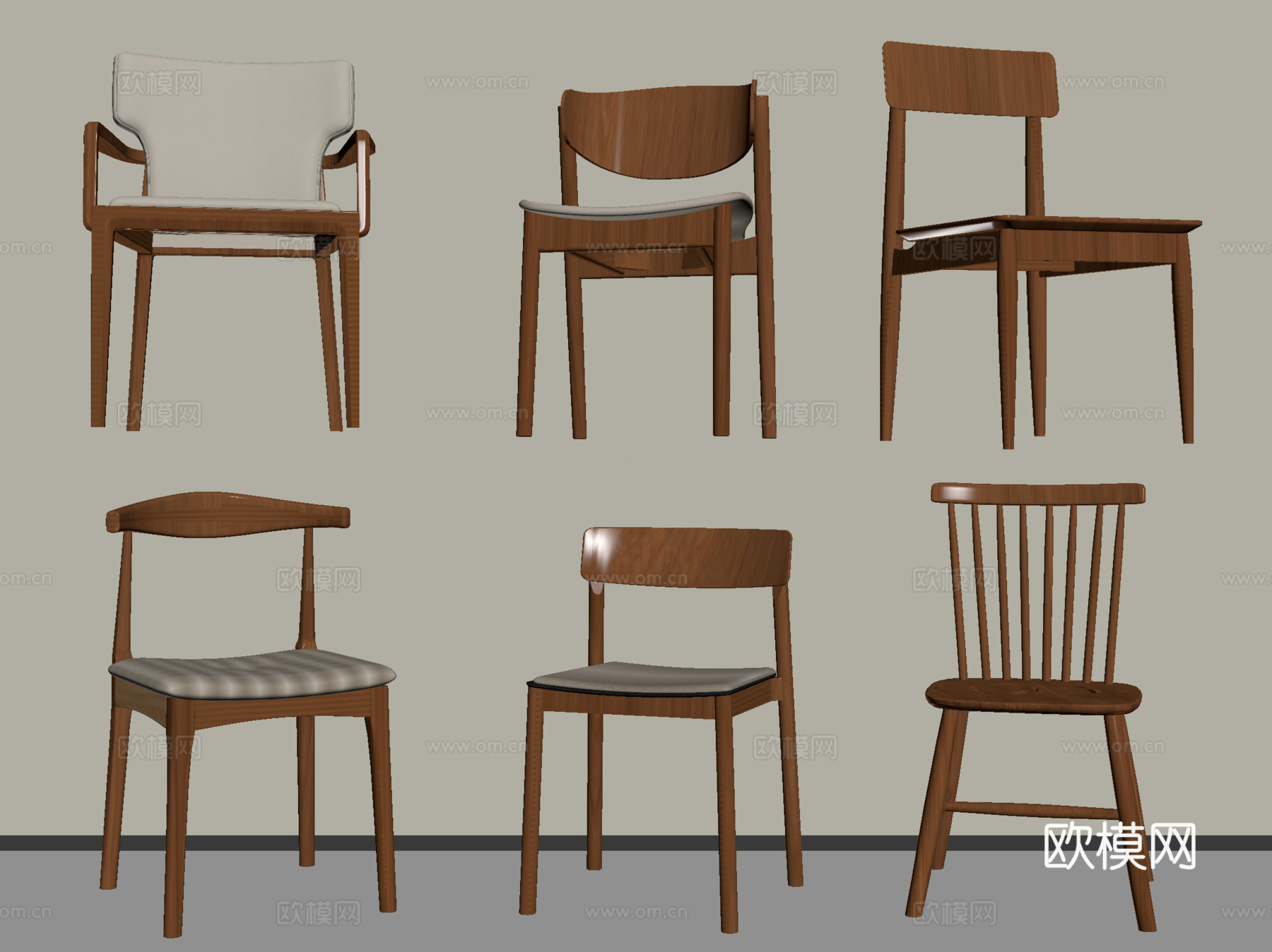 中古风餐椅实木靠背椅   休闲椅 书桌椅su模型