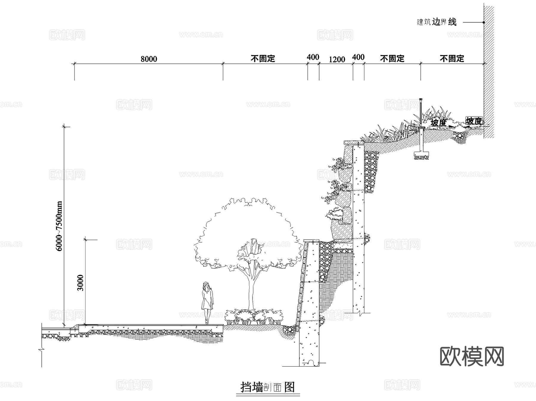 园林景观挡土墙大样详图CAD施工图集 20套cad施工图