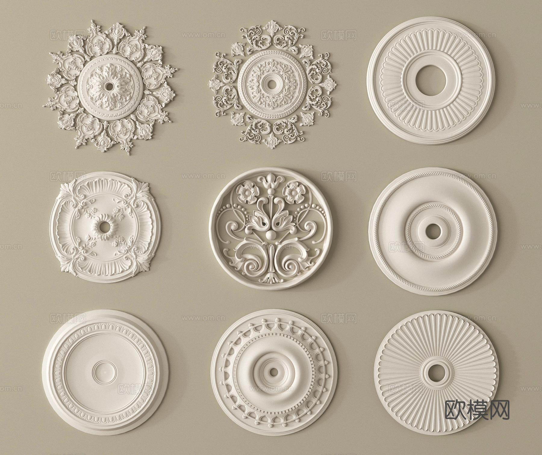 法式雕花 灯盘   石膏构件3d模型下载