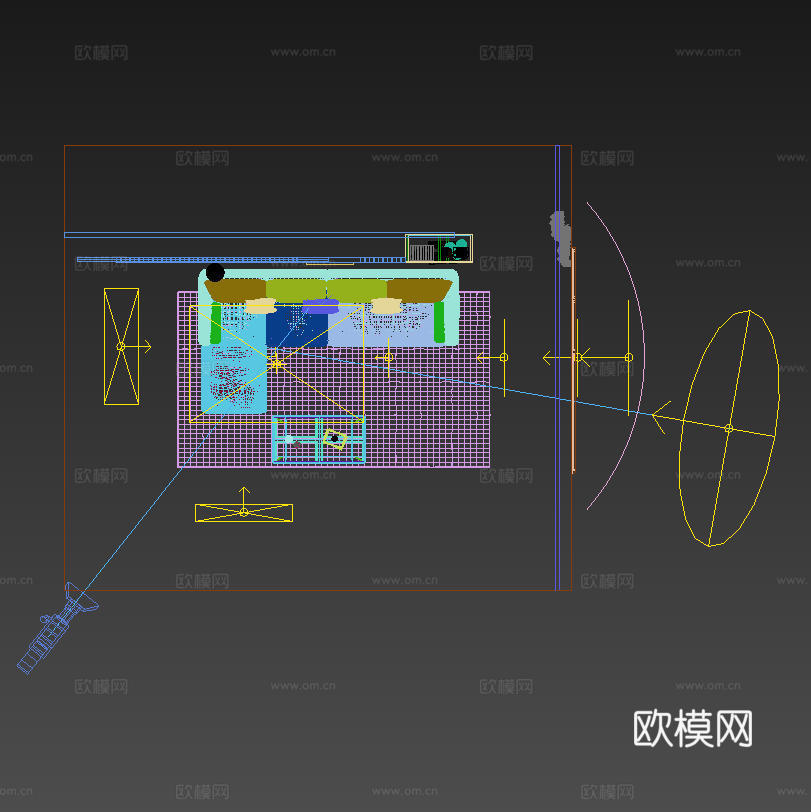 意式休闲贵妃沙发茶几组合3d模型下载（渲染图3）