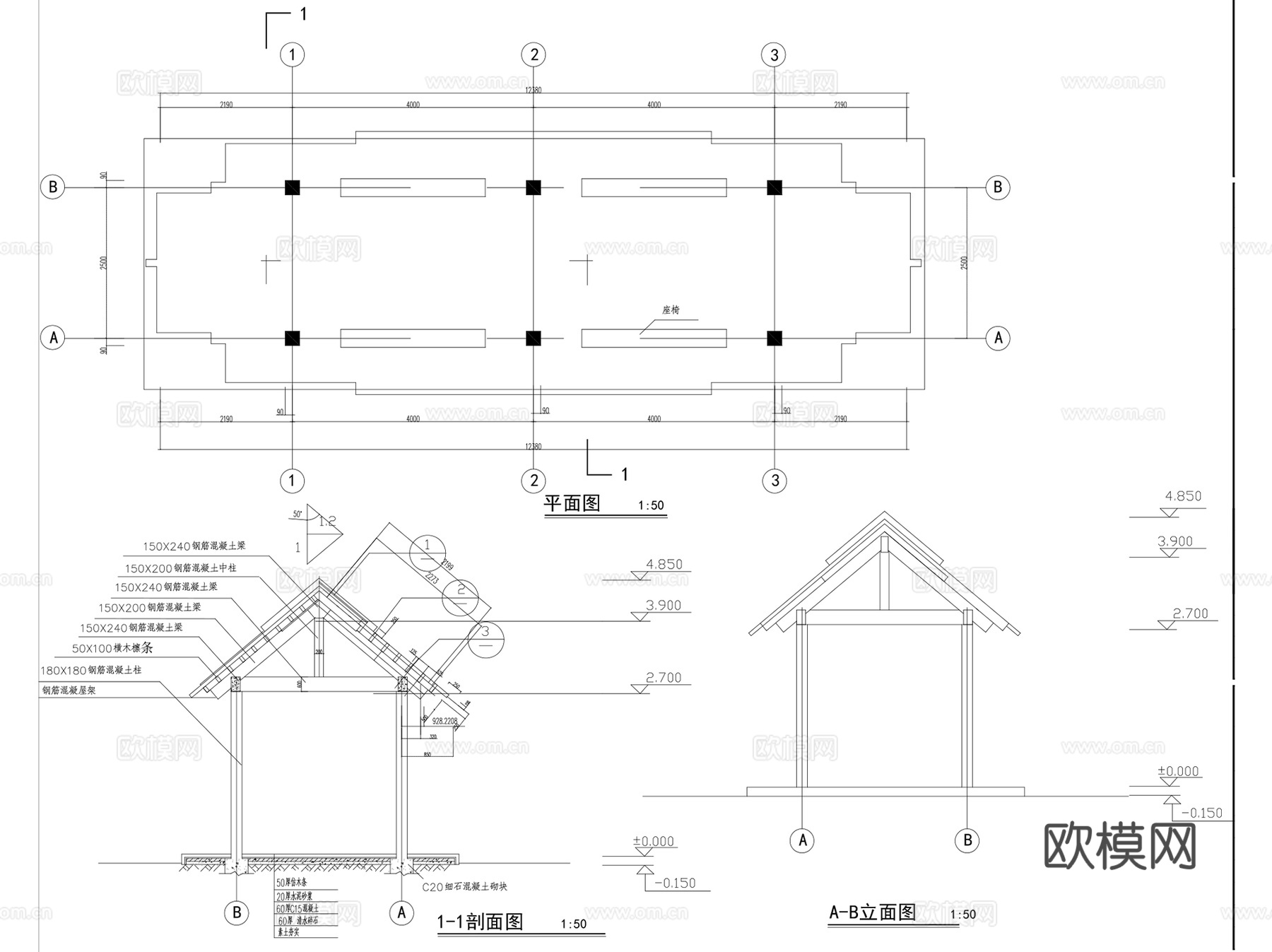 长亭休闲景观亭廊CAD施工图详图集 6套cad施工图