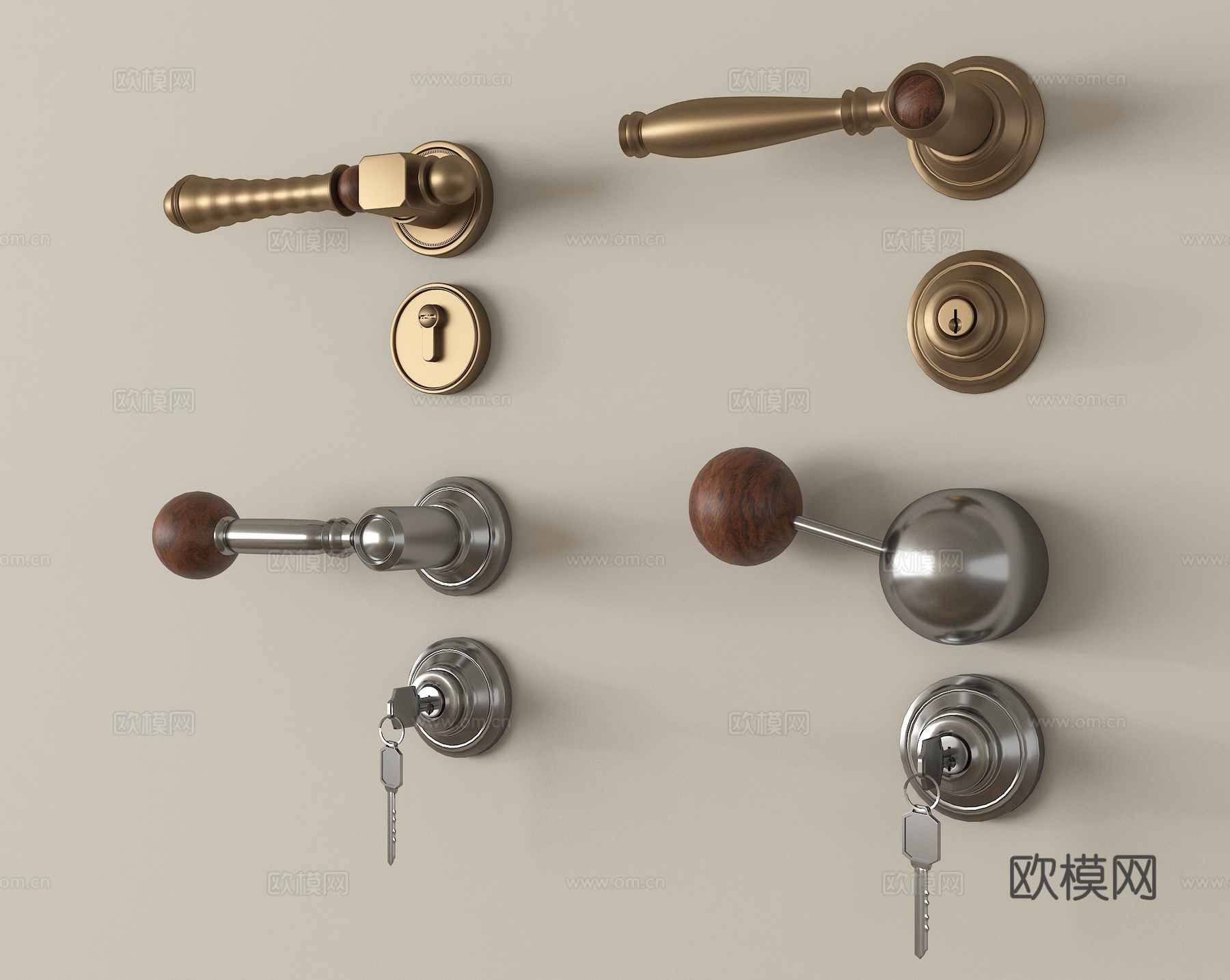 中古风门把手  门锁 金属拉手3d模型下载
