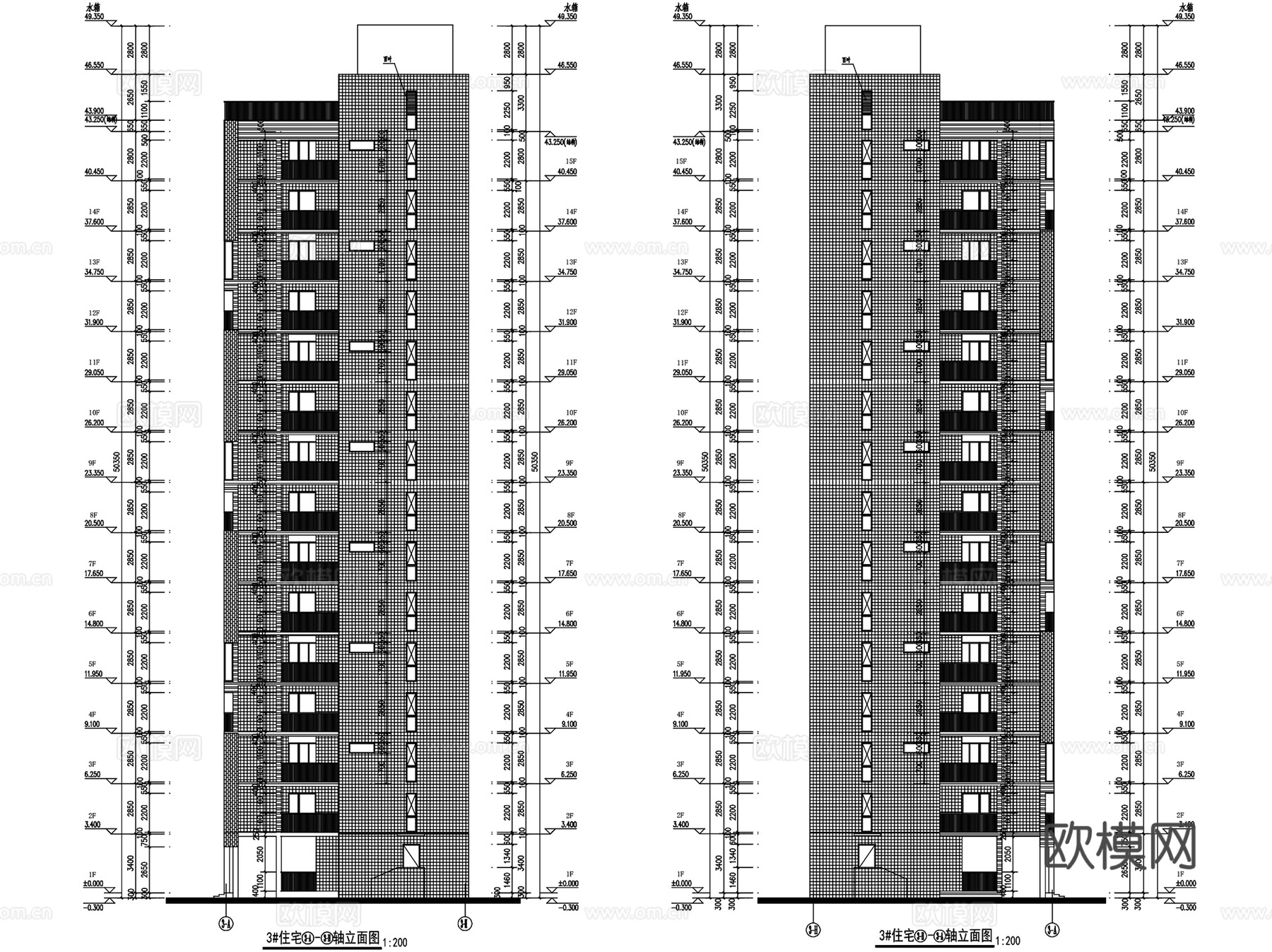 洋房多层高层公寓平层住宅建筑户型图CAD施工图集 40套cad施工图