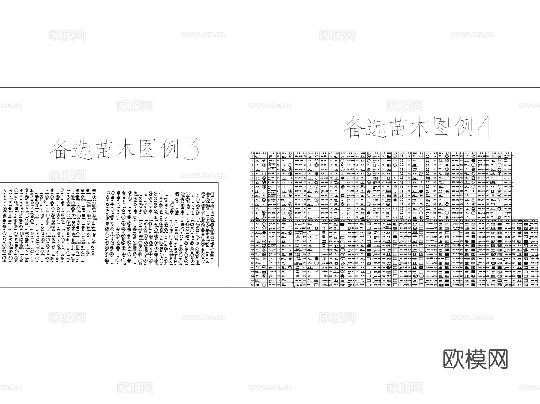 园林景观常用植物苗木表图例CAD图库cad施工图