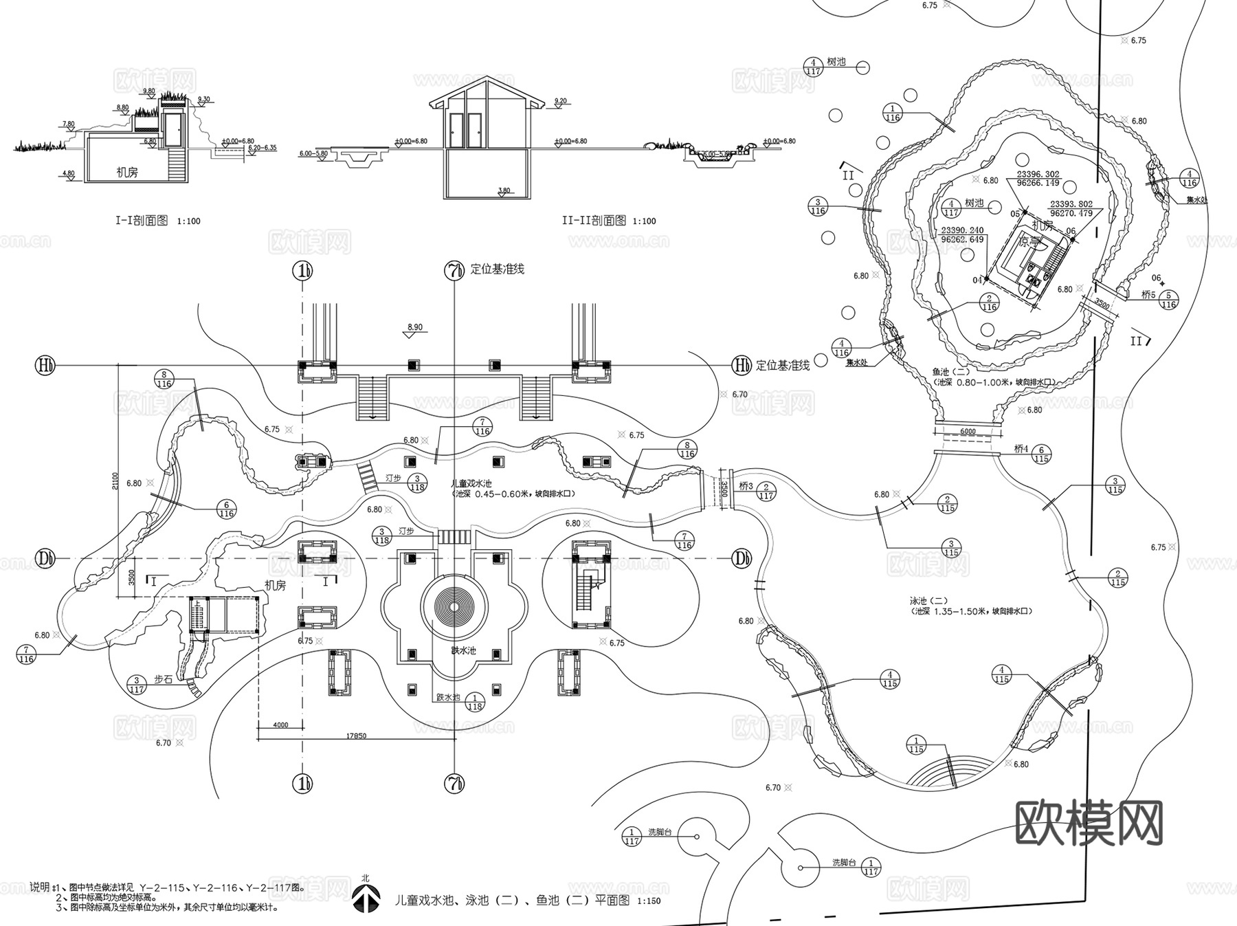 游泳池温泉池儿童戏水池CAD施工图集 20套cad施工图