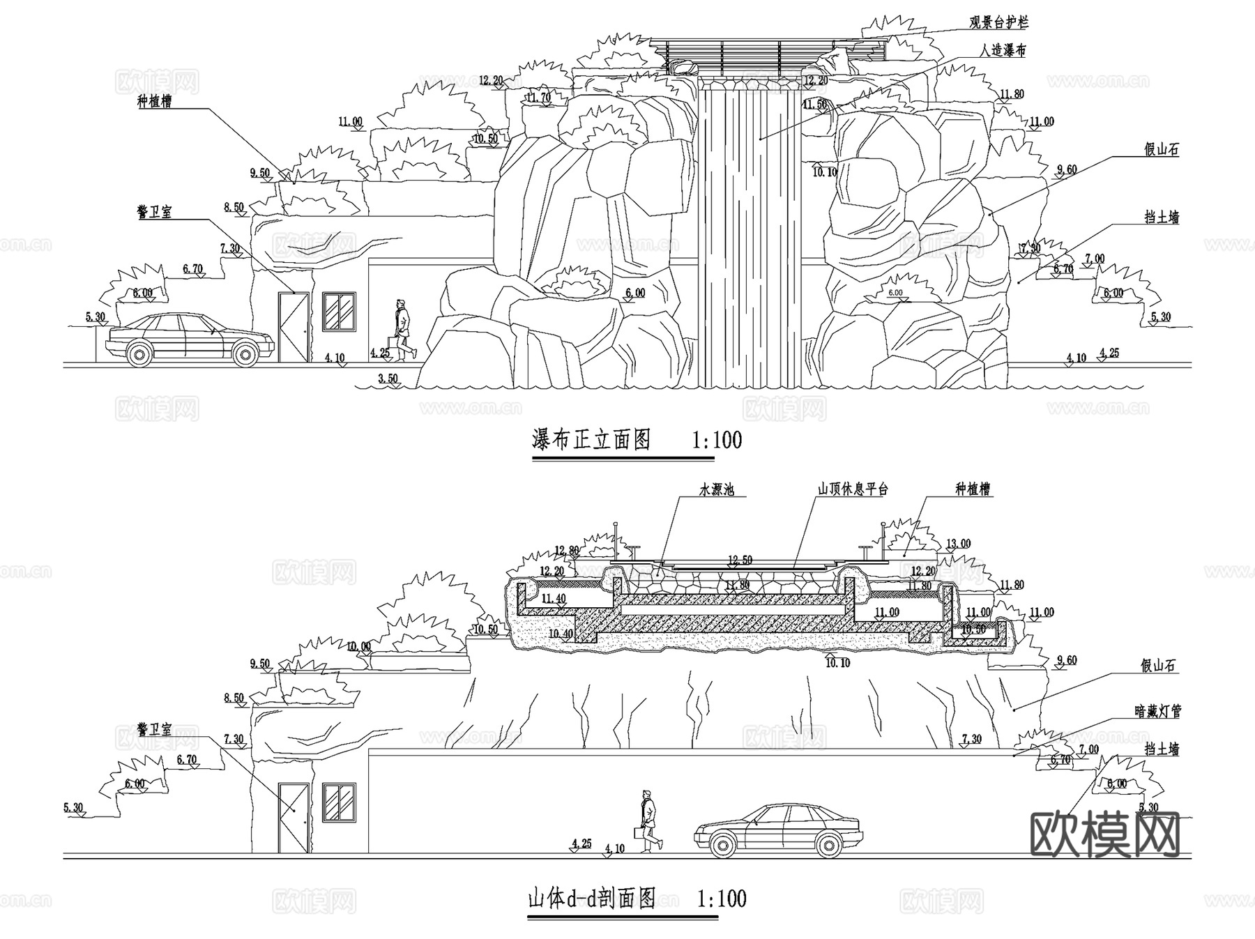 园林景观竖向高差地形平立剖CAD施工图集 47套cad施工图
