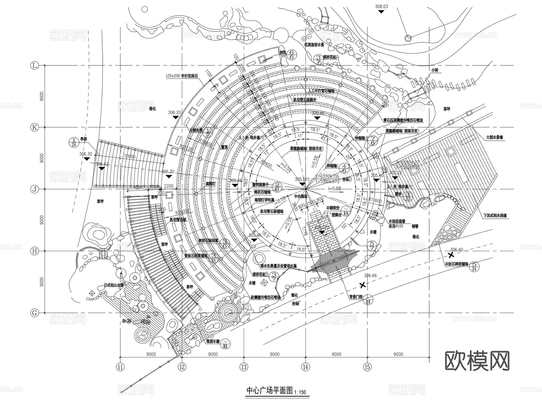 园林景观休闲广场CAD平面施工图集 9套cad施工图