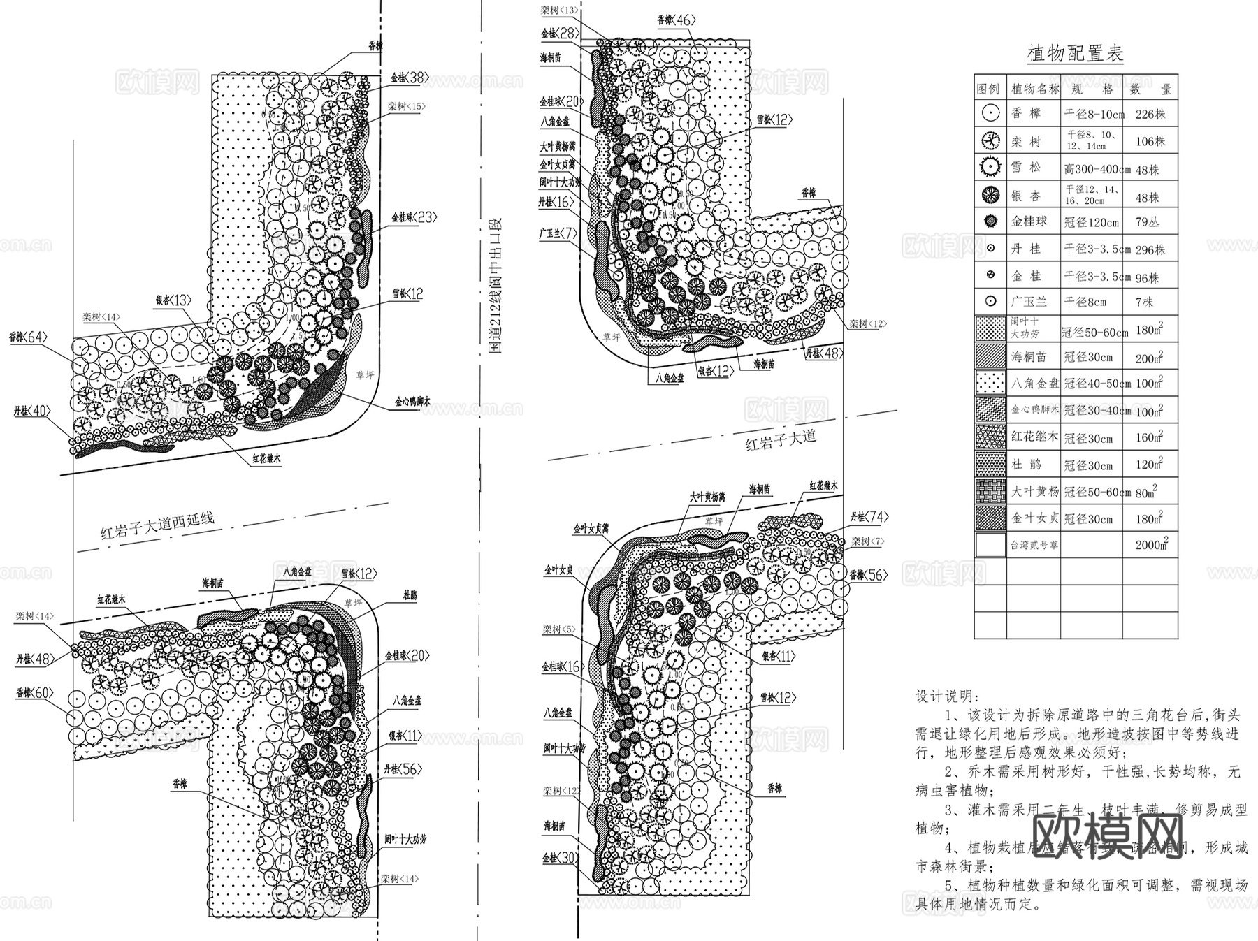 城市道路景观规划改造CAD施工图集 150套cad施工图