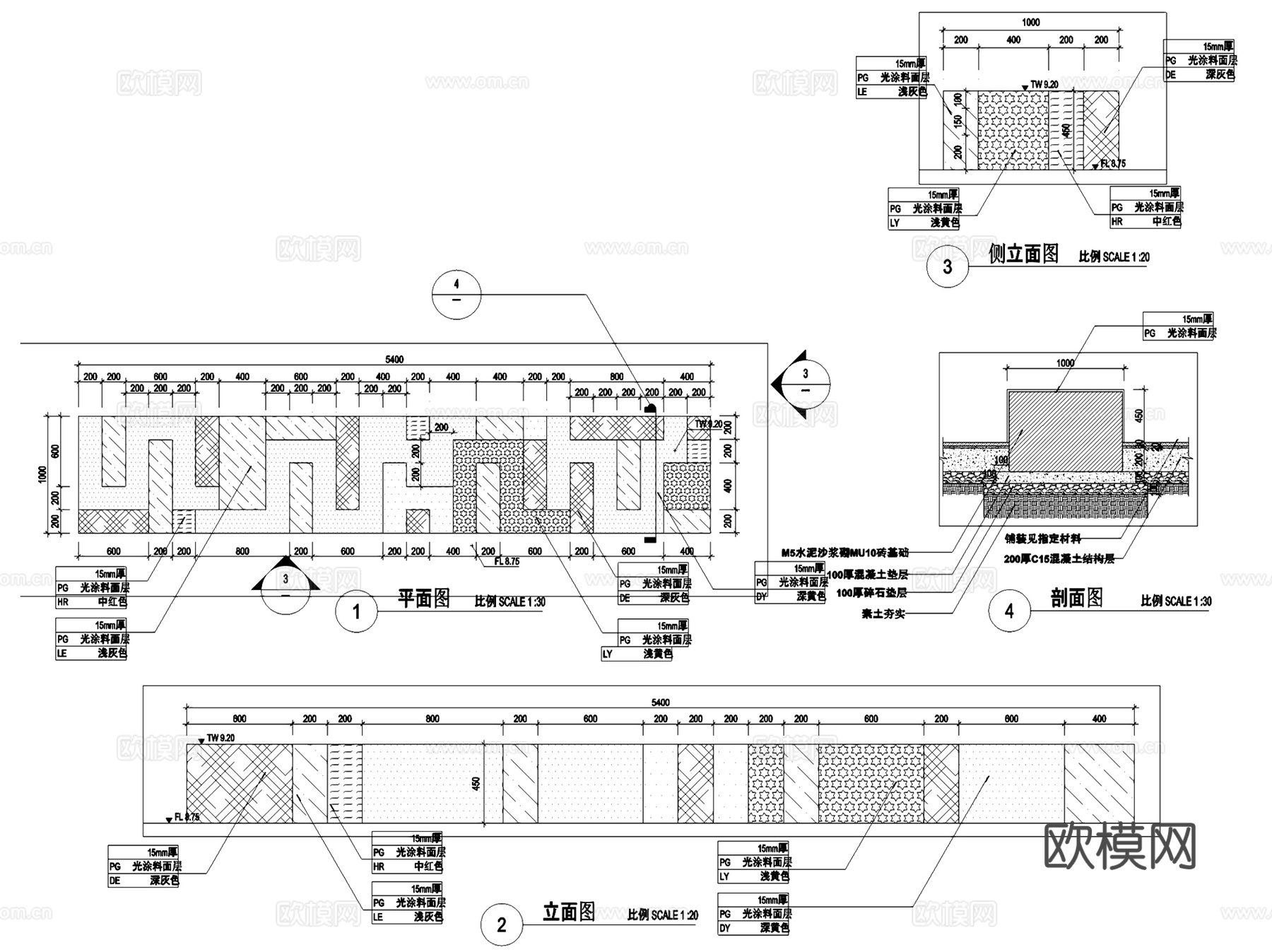 园林景观户外长凳座凳座椅CAD施工图集 15套cad施工图