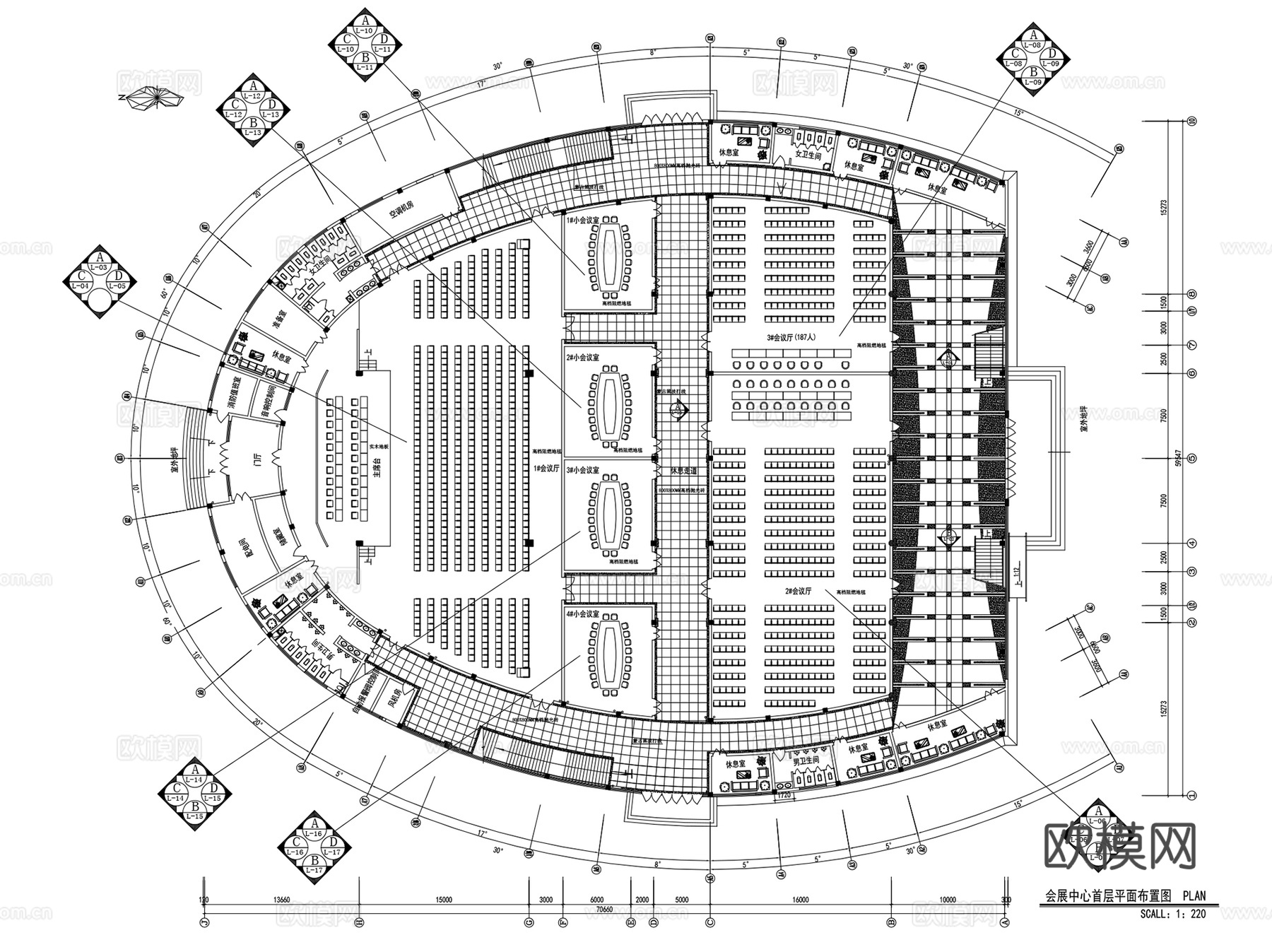 展览厅展览馆会展中心纪念展馆展示厅CAD施工图集 15套cad施工图