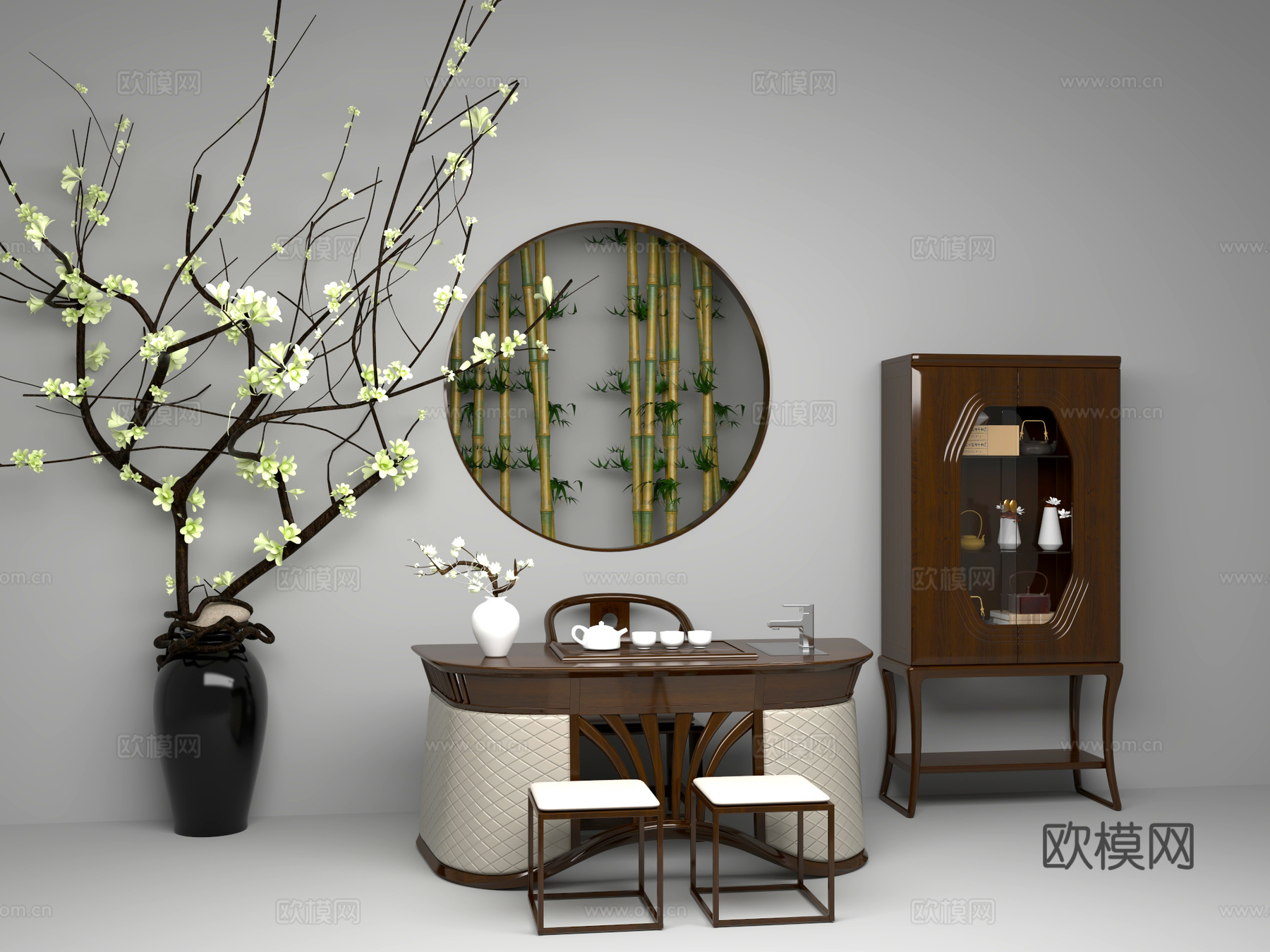 茶桌椅3d模型下载（渲染图1）