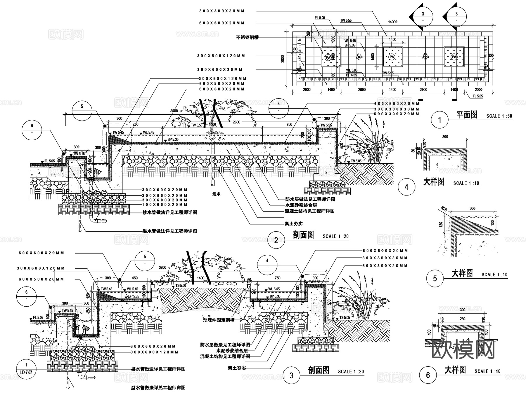 园林景观休闲水景CAD施工详图集 29套cad施工图