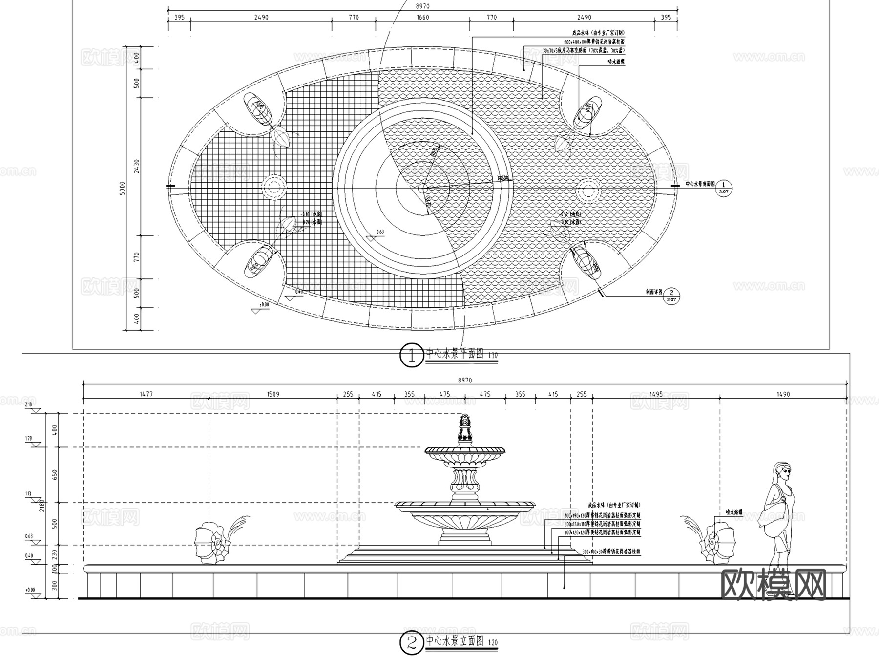 园林景观水景水幕喷泉水池CAD施工图集 12套cad施工图