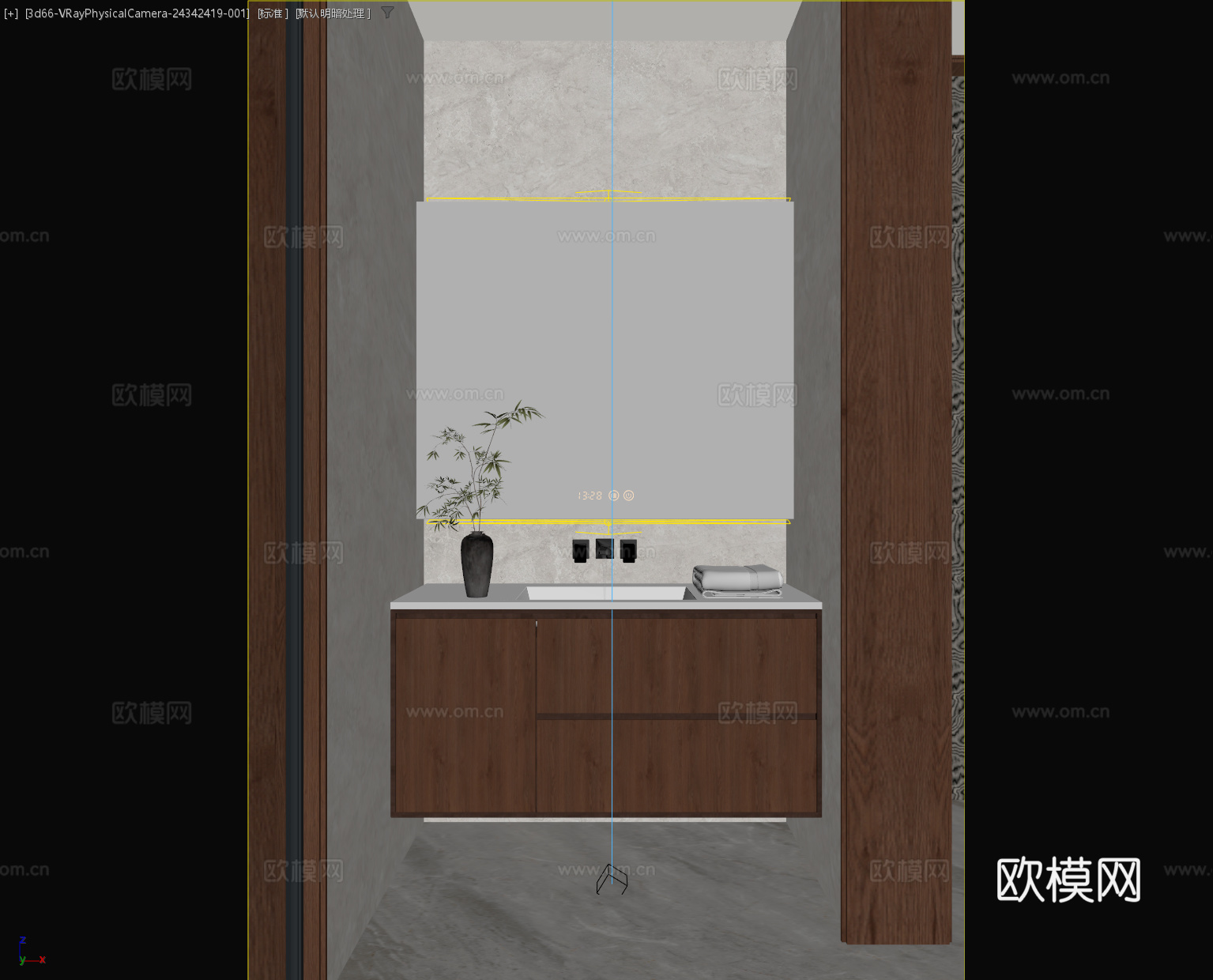 意式浴室柜镜子 新中式卫浴柜 极简镜柜 悬浮卫浴柜 卫生间灰3d模型下载（渲染图2）