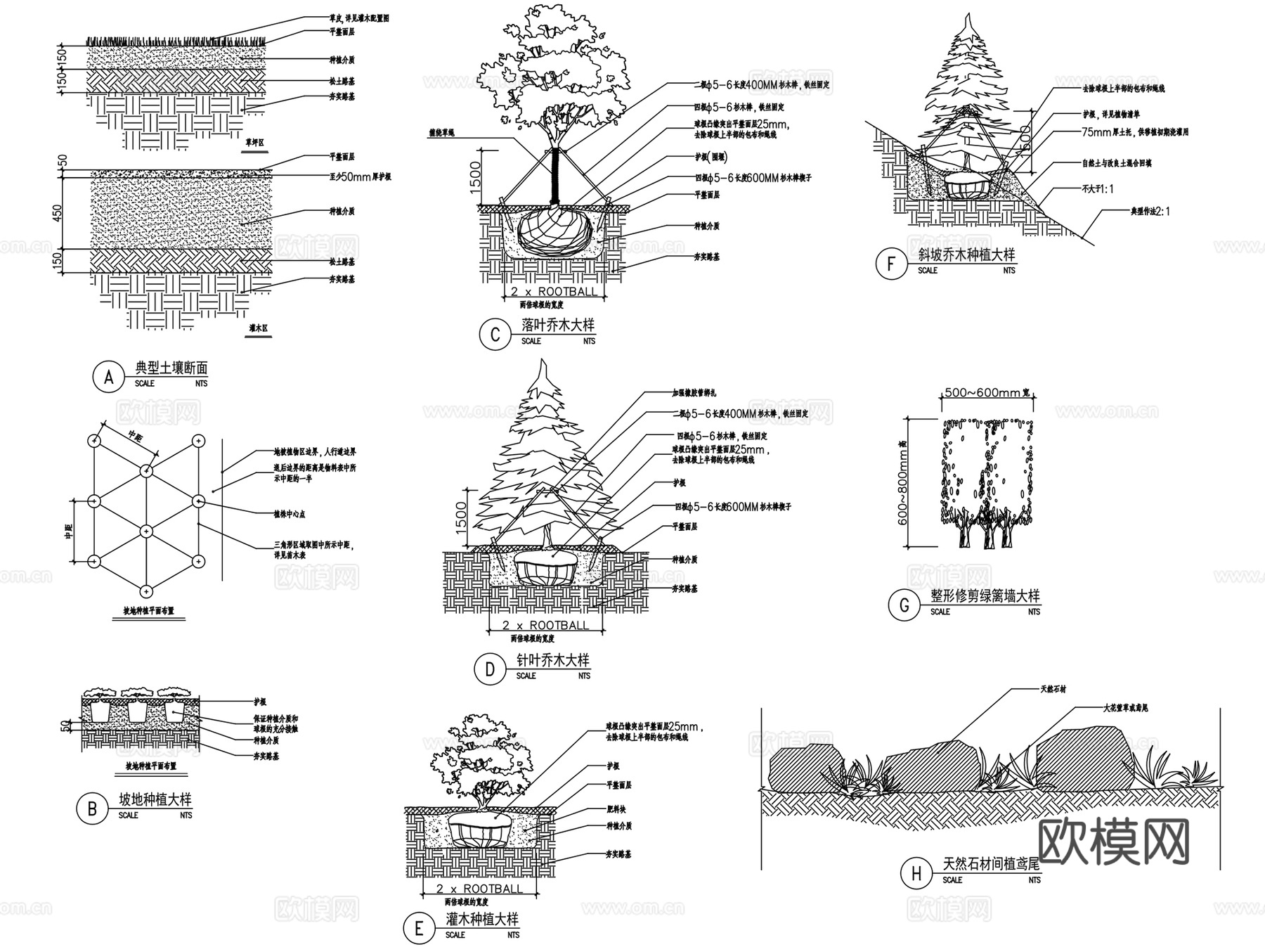 园林景观植物设计标准苗木种植详图CAD施工图集cad施工图