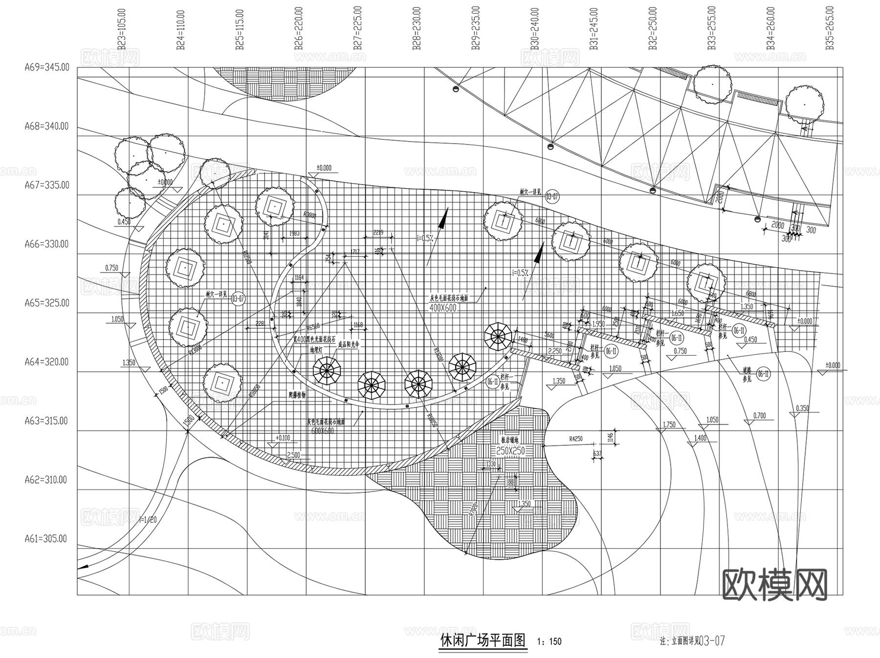 园林景观休闲广场CAD平面施工图集 9套cad施工图