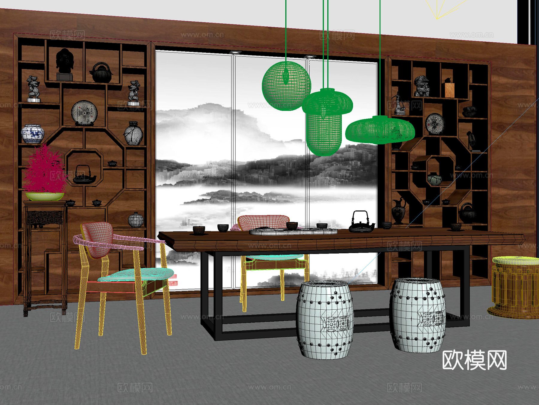 茶桌椅3d模型下载（渲染图2）