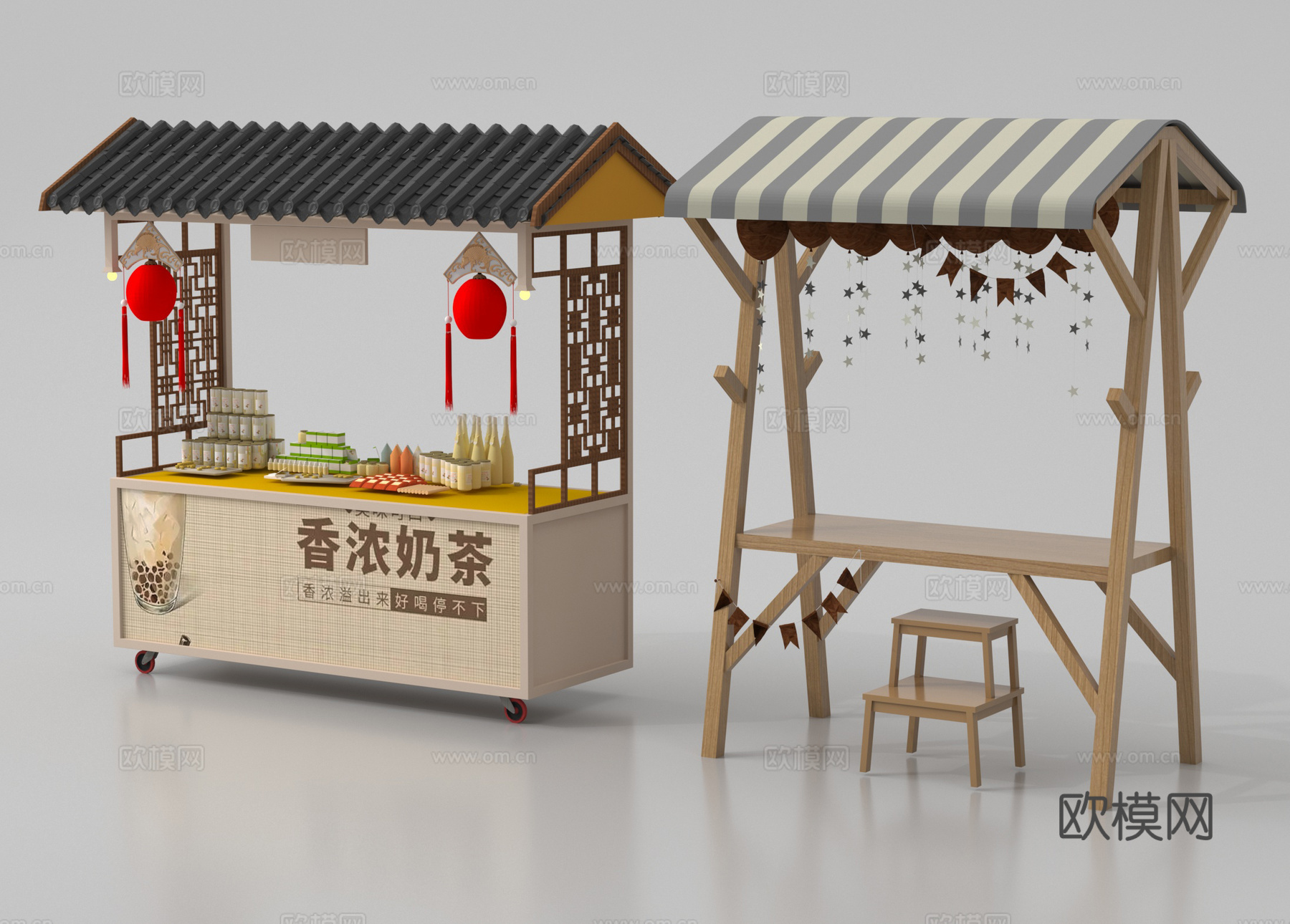 中式摊位  夜市摊位  网红摊位  小吃摊 售货亭3d模型下载