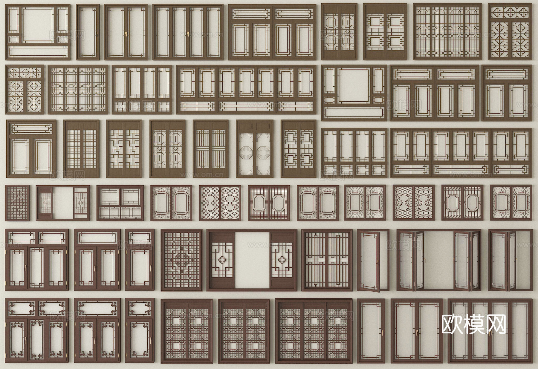中式镂花窗户   雕花窗户   花格窗 木窗3d模型下载