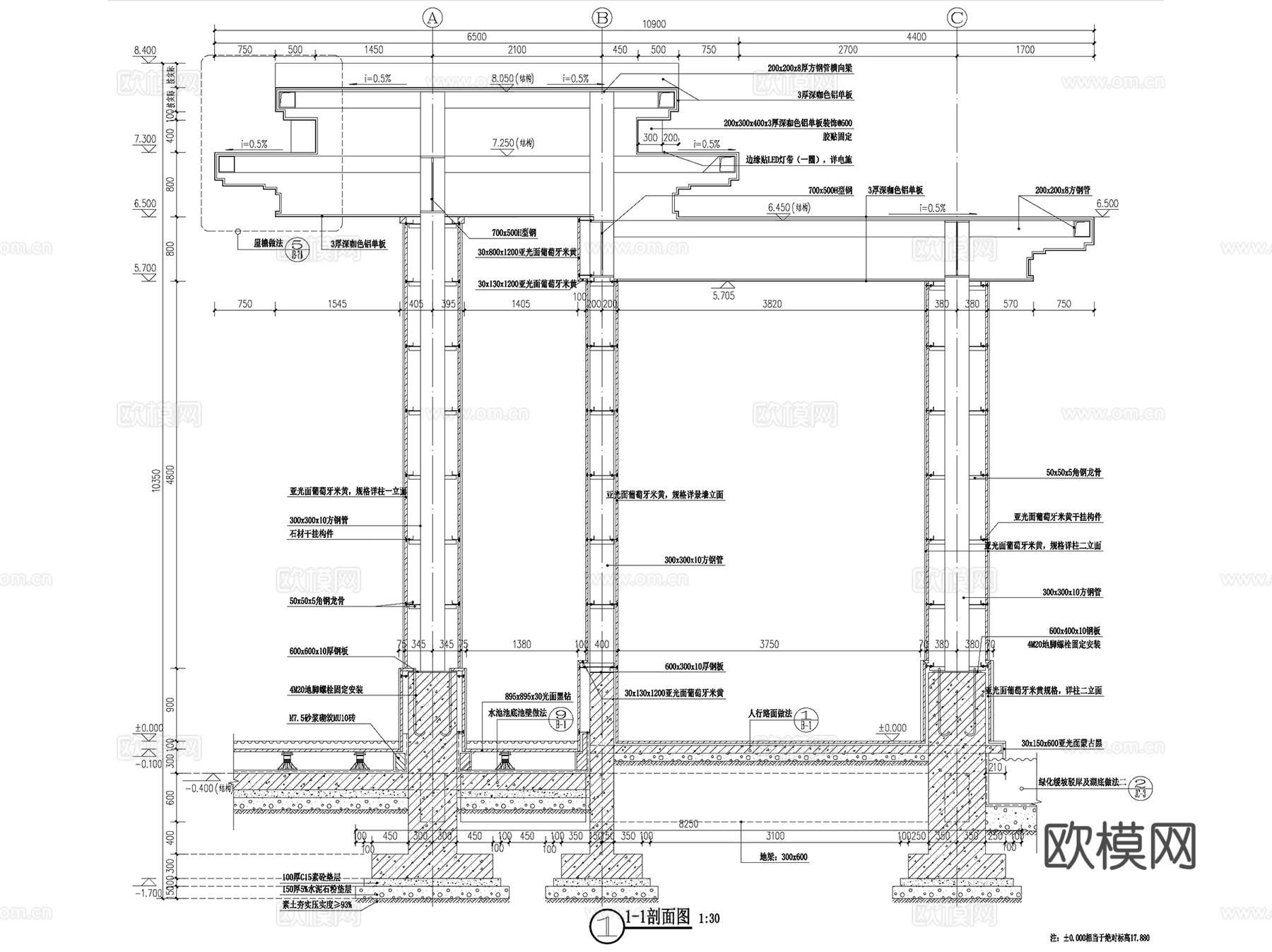 新中式居住区主入口大门景观CAD施工图+SU模型cad施工图